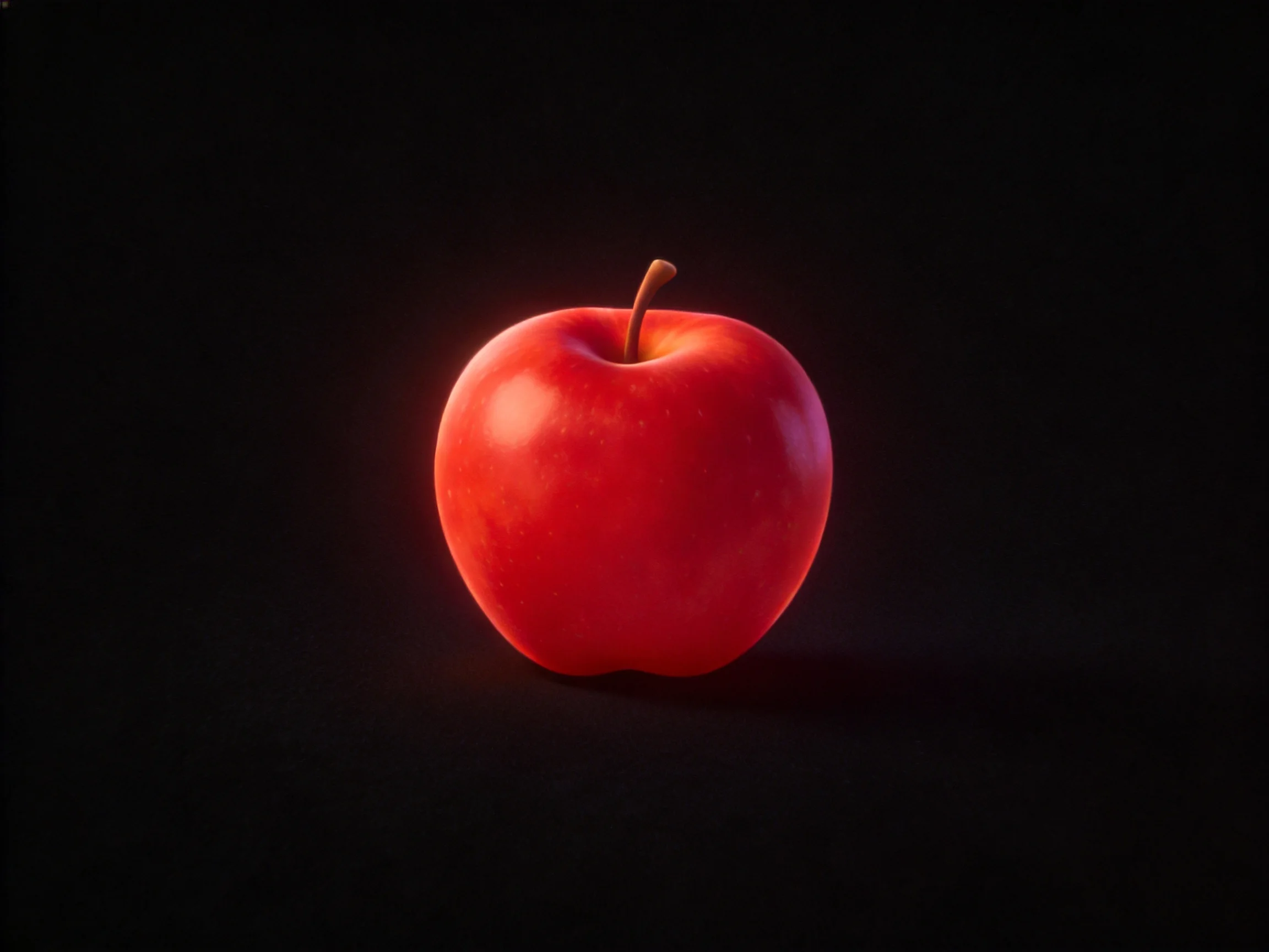 A vibrant red apple centered on a stark black background