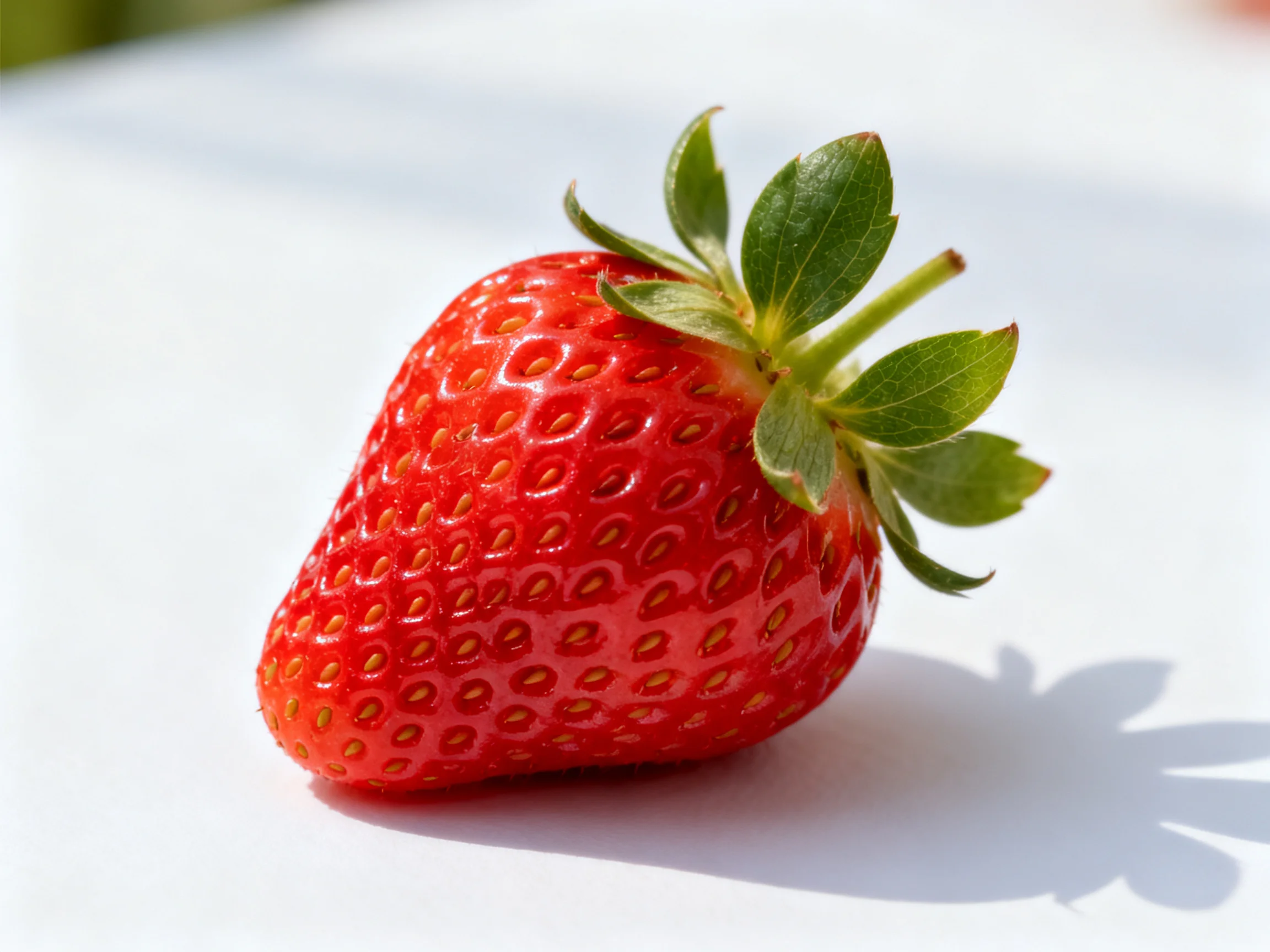 A vibrant red strawberry with green foliage