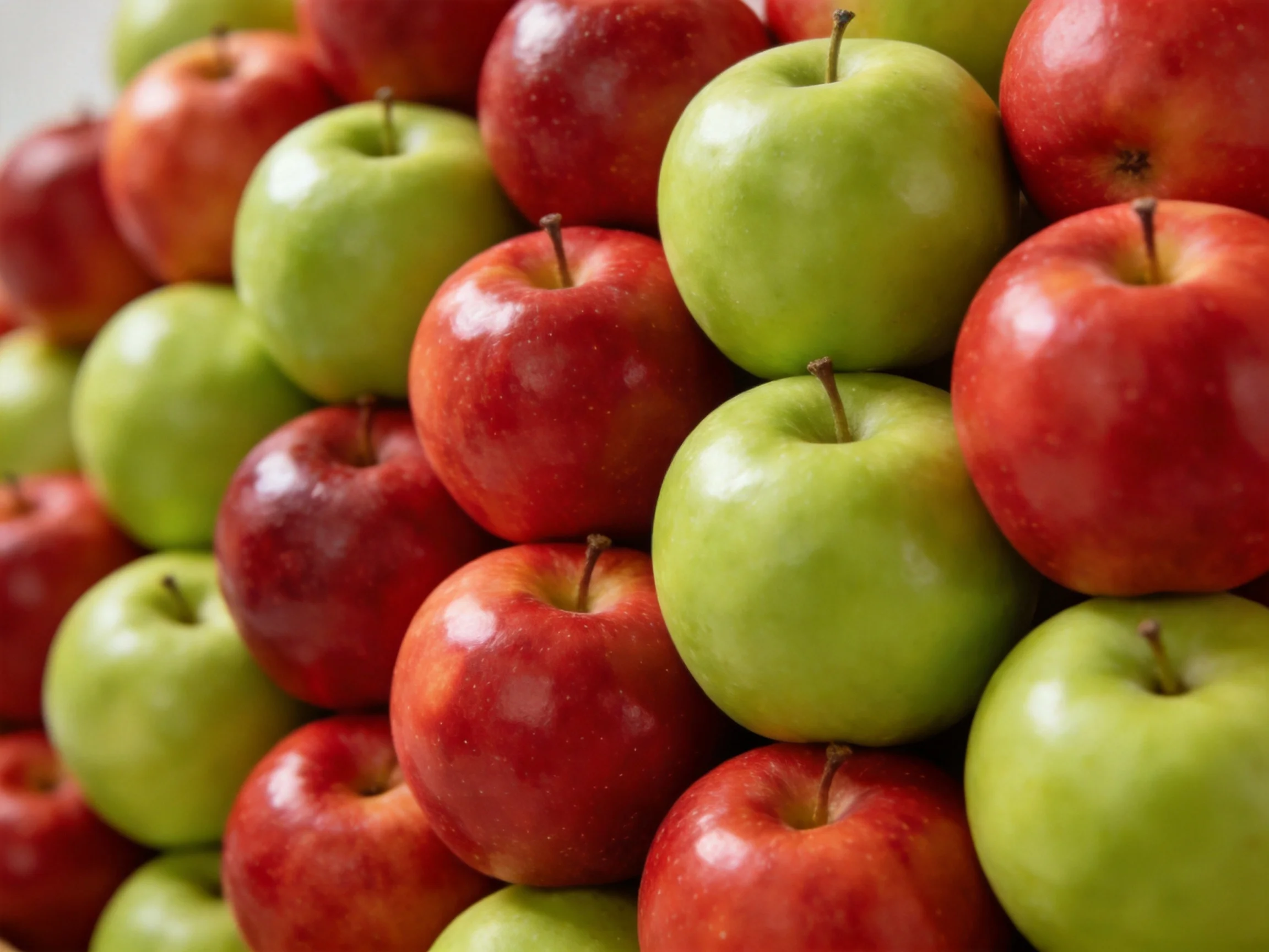A vibrant stack of red and green apples arranged closely together