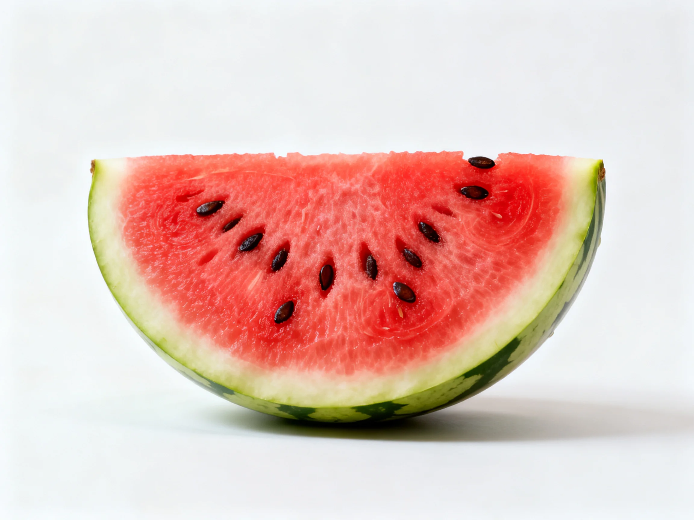 A vibrant watermelon slice with red flesh and green rind
