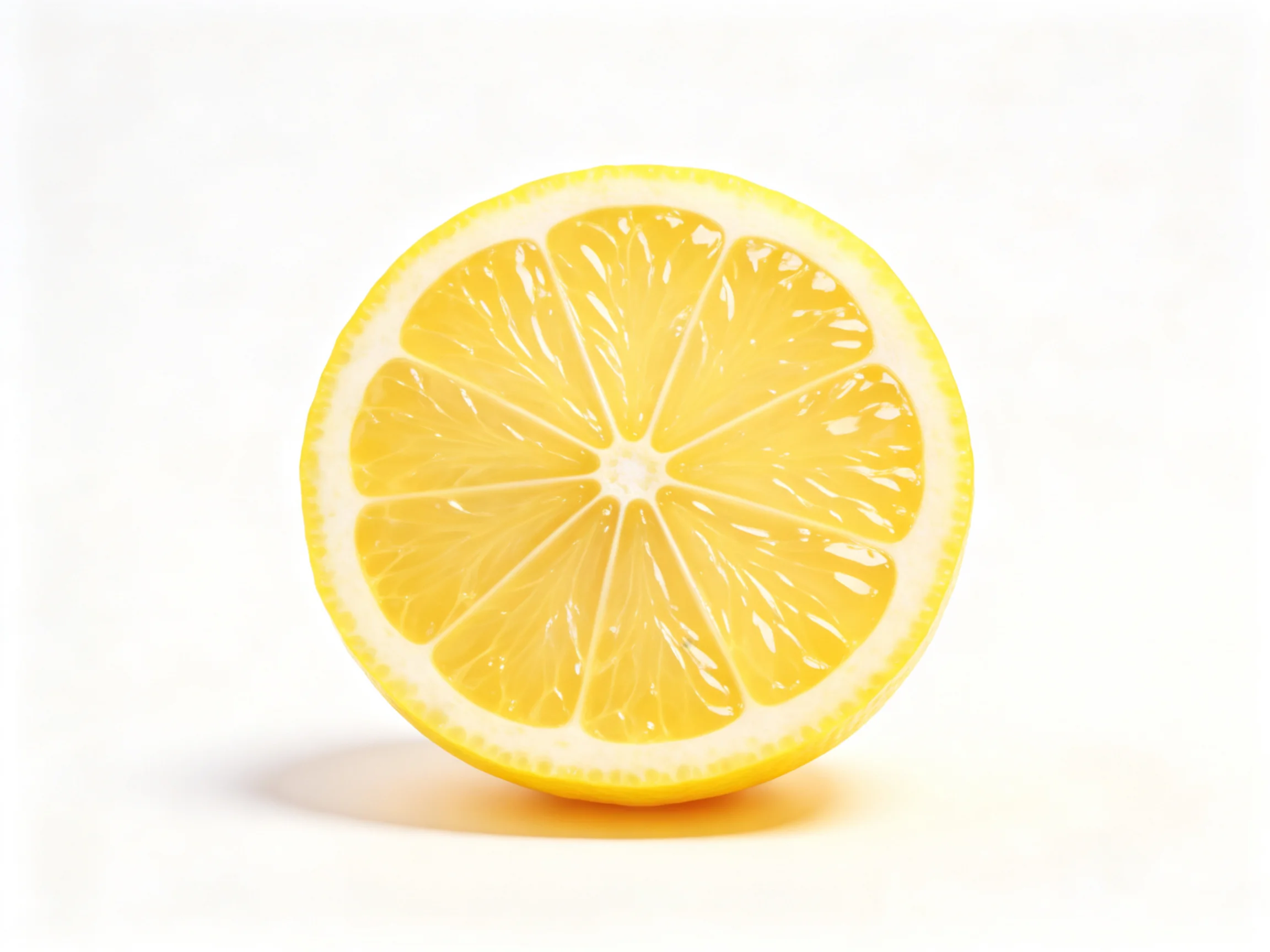 A vibrant yellow lemon half with clear citrus segments