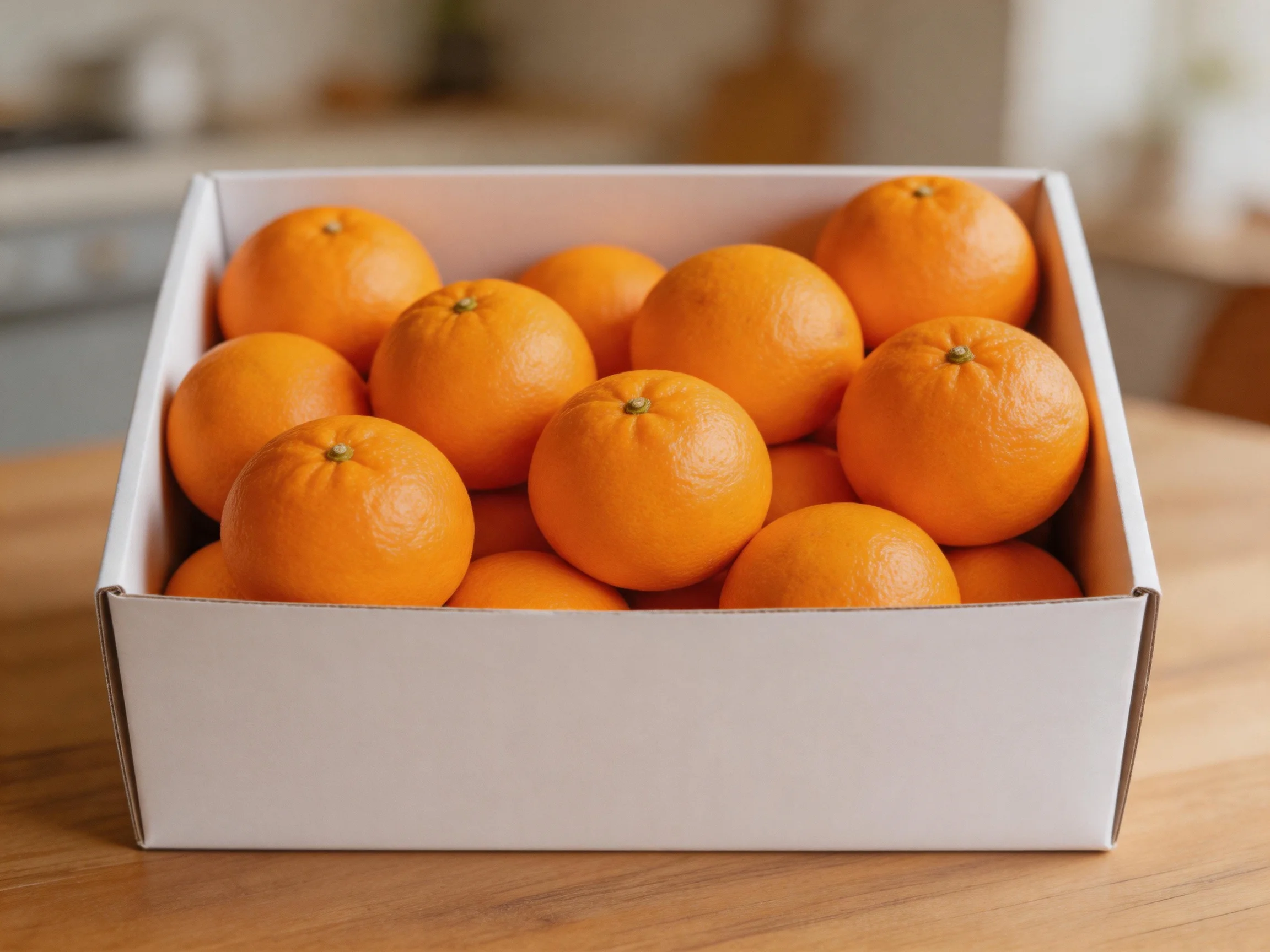 A white box filled with bright orange citrus fruits