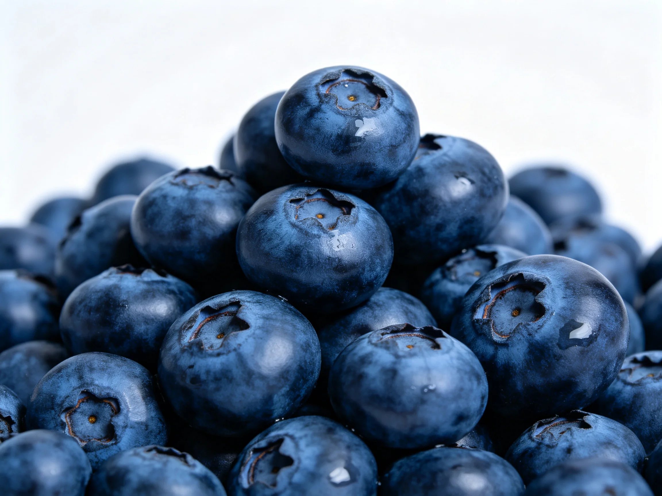 Abundant pile of plump, deep-blue fresh blueberries
