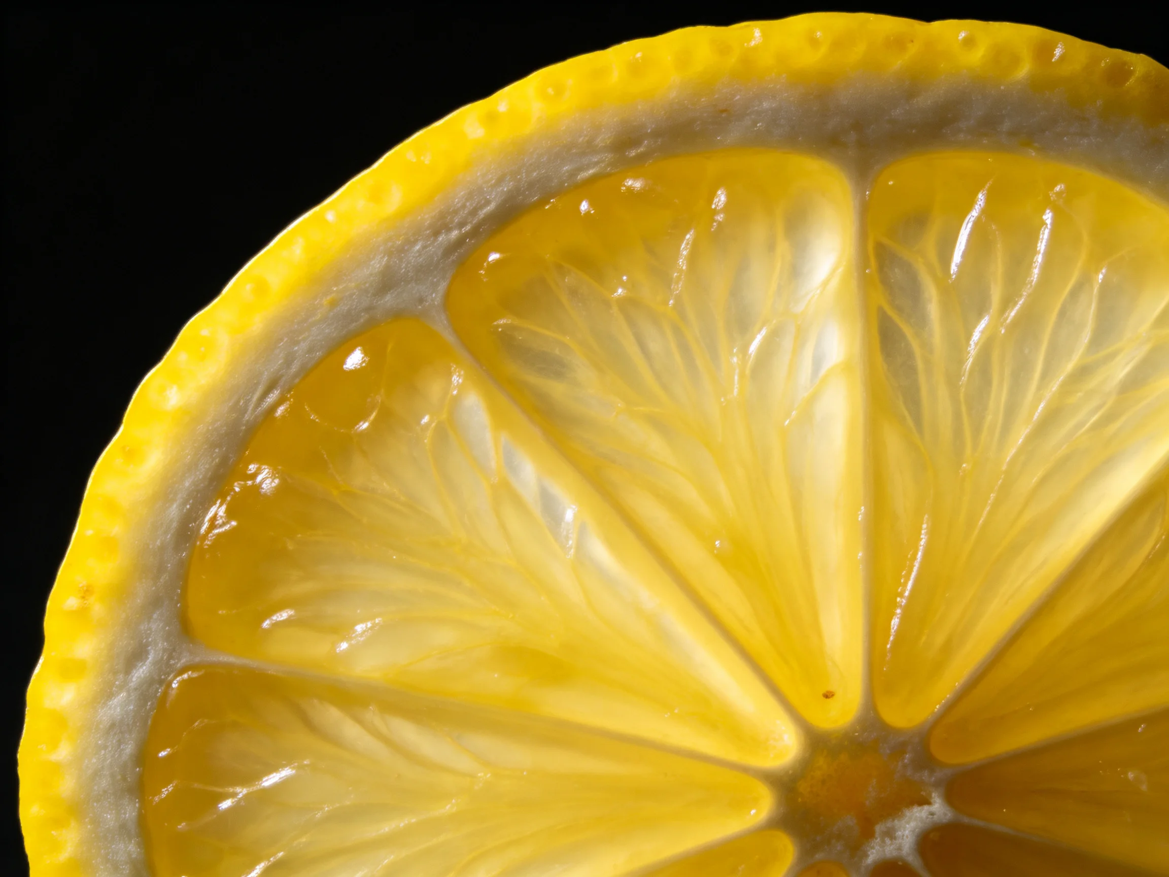 Bright Yellow Lemon Slice with Juicy Segmented Interior