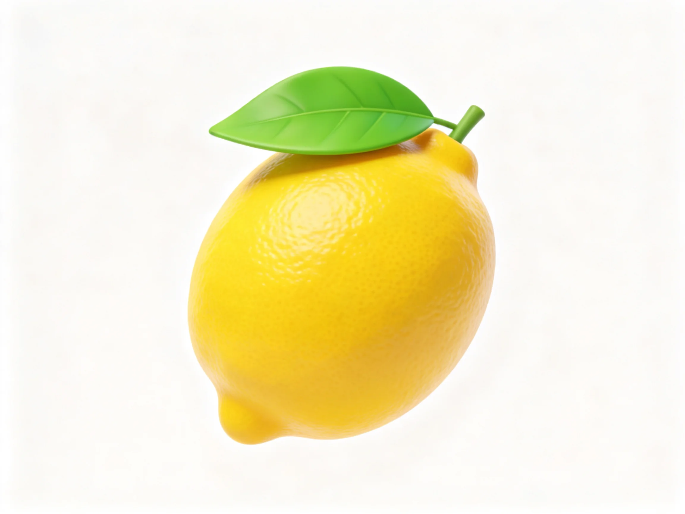 Bright yellow lemon with a single green leaf attached