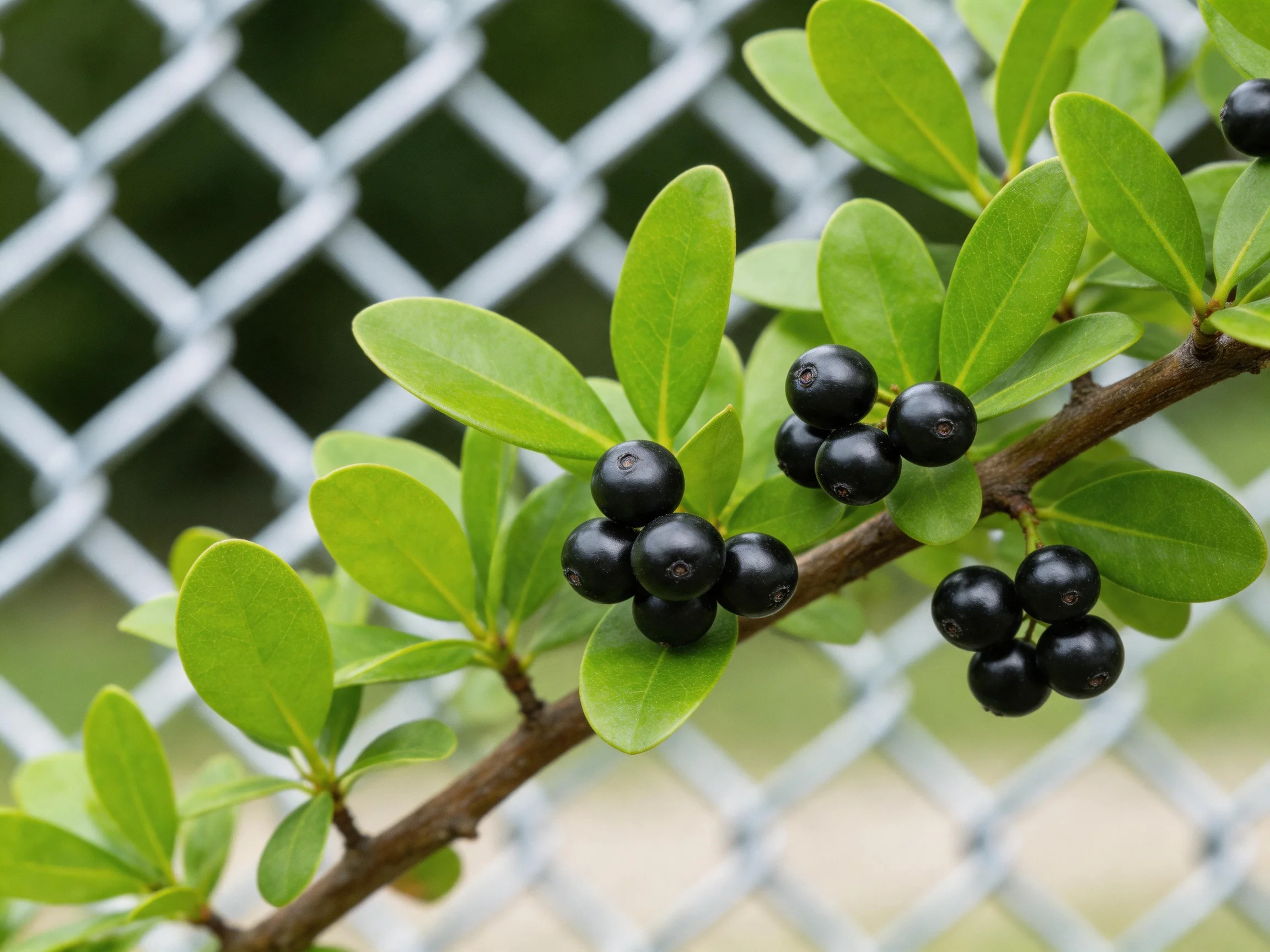 Clustered Dark Berries Attached to Lush Green Leaves