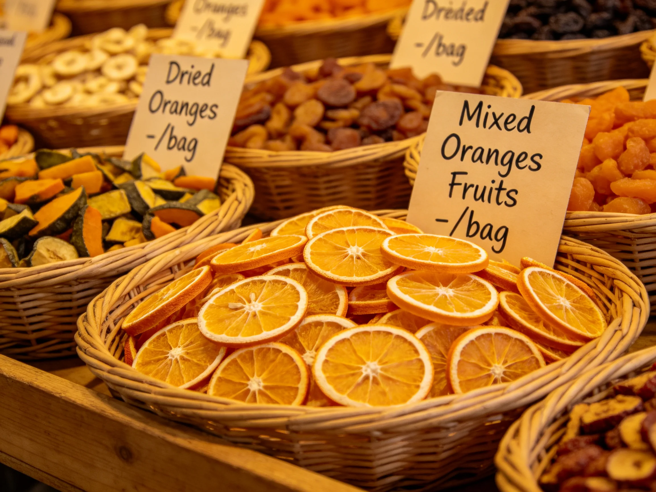 Dried fruit baskets display