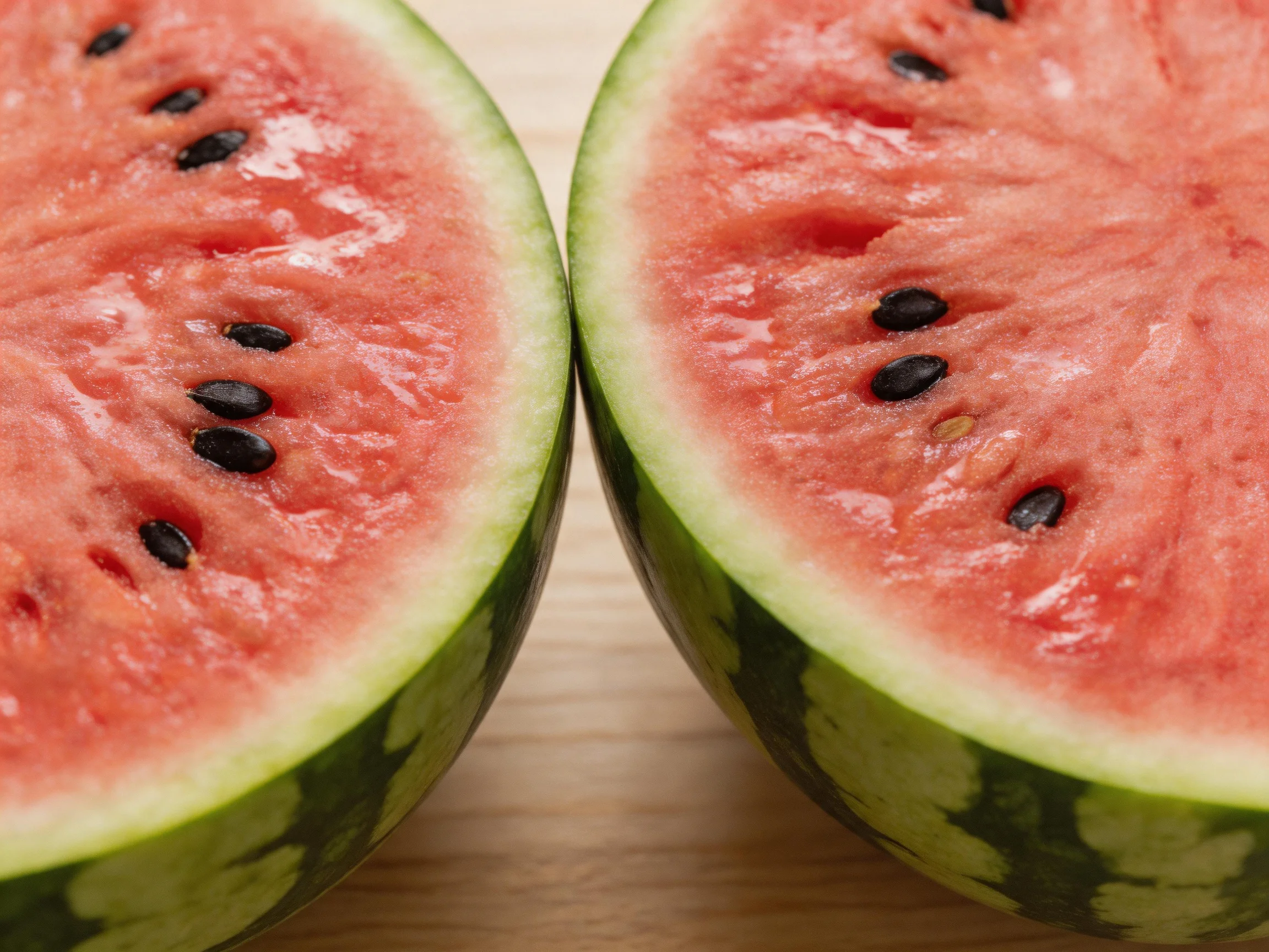 Fresh Watermelon Halves with Vibrant Red Flesh and Dark Seeds