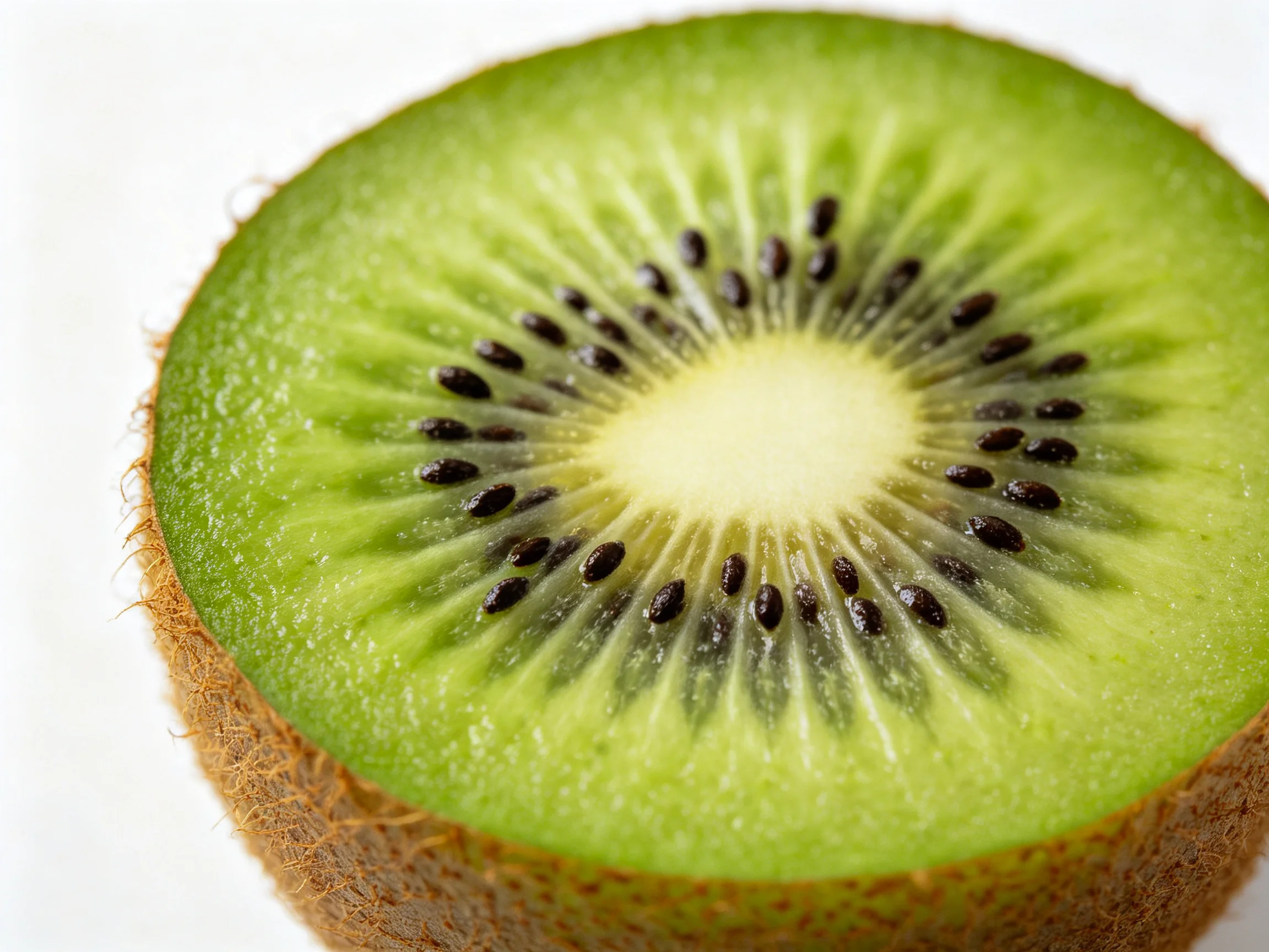 Fresh green kiwi fruit sliced, revealing seeds and juicy interior