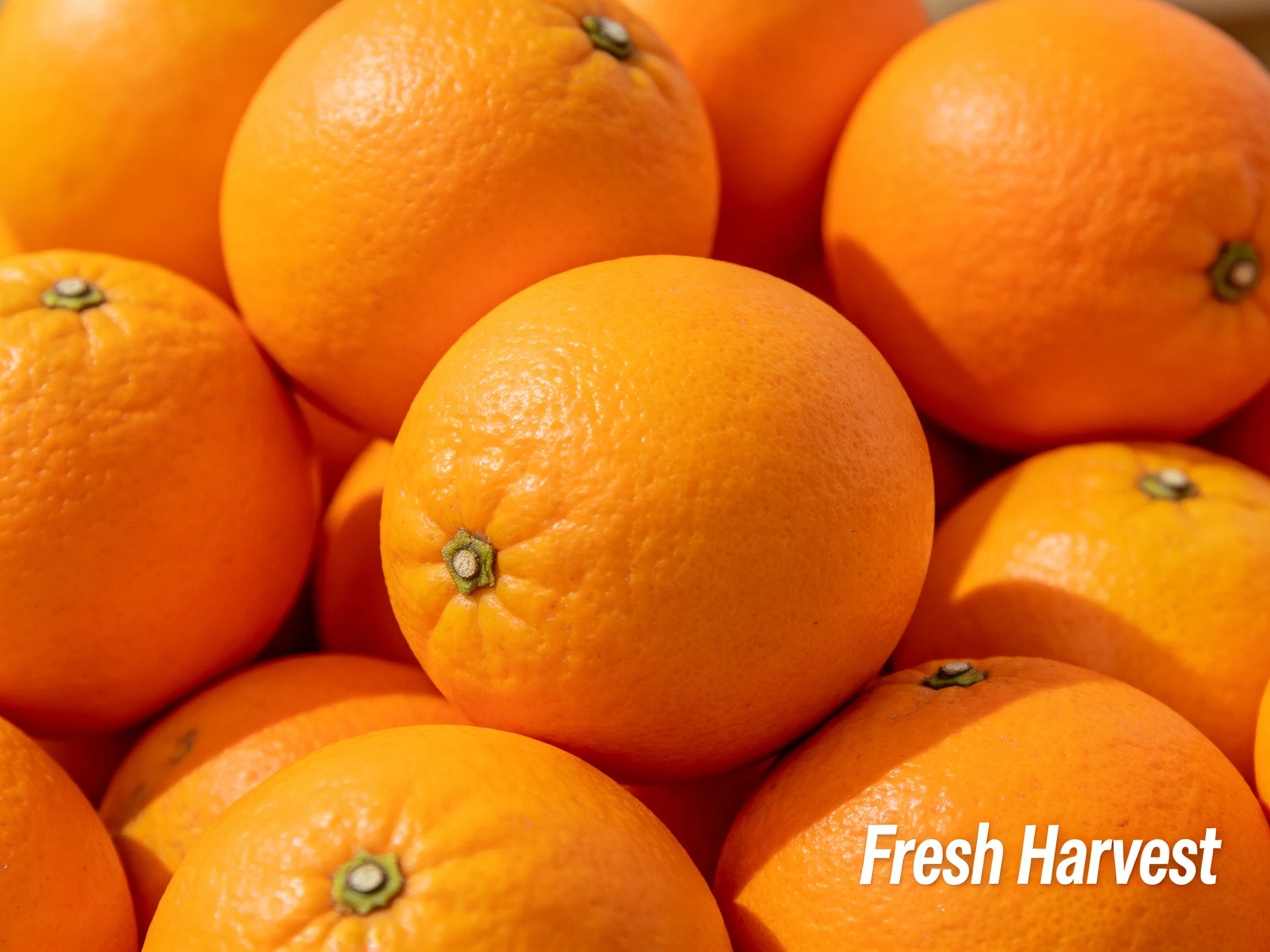 Freshly harvested vibrant oranges densely arranged
