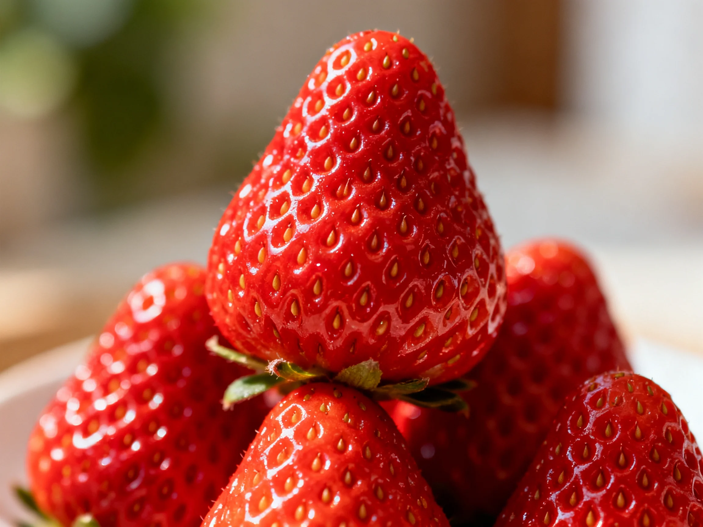 Freshly picked vibrant red strawberries clustered closely together
