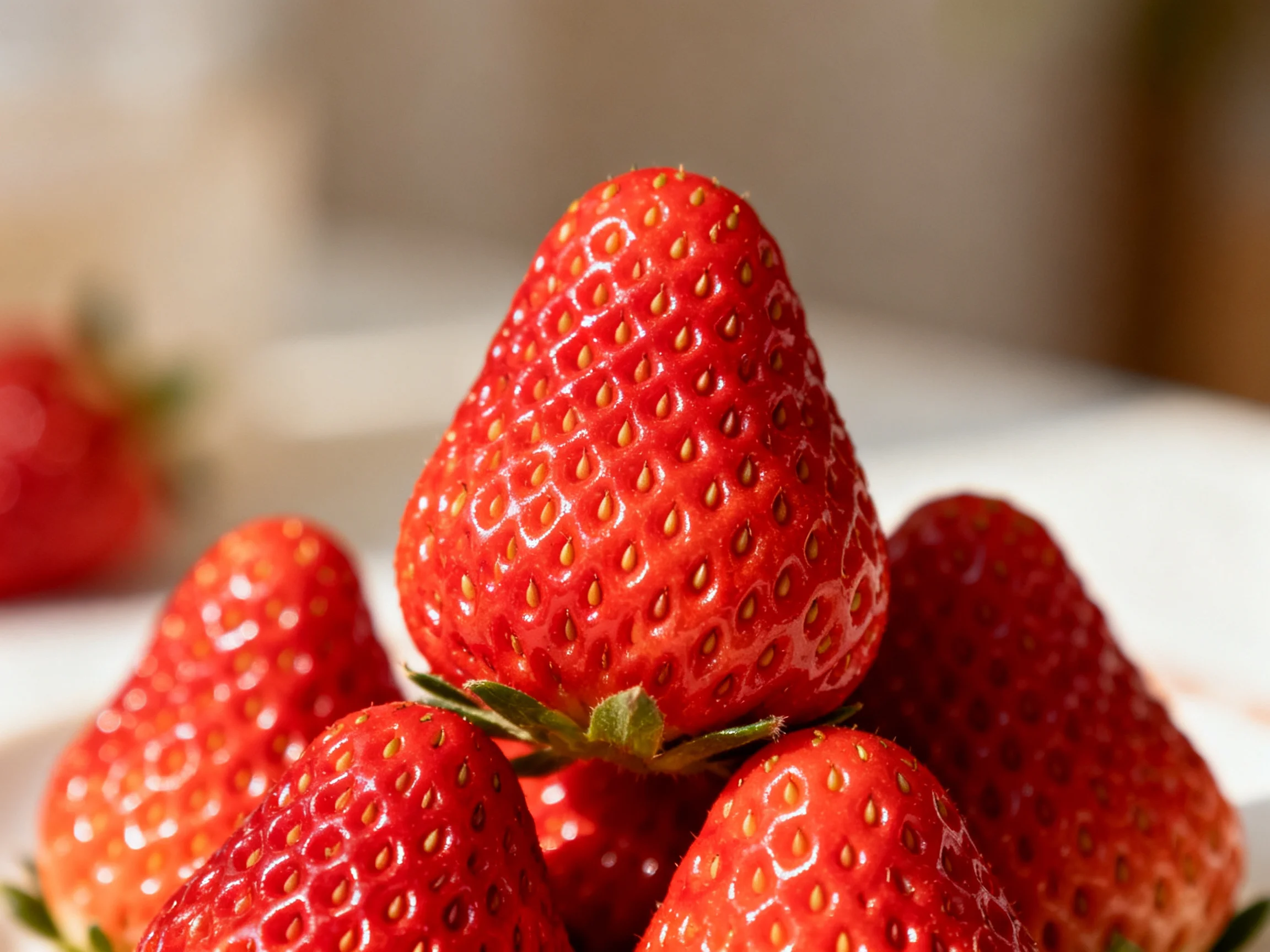 Freshly picked vibrant red strawberries clustered in a close - up view