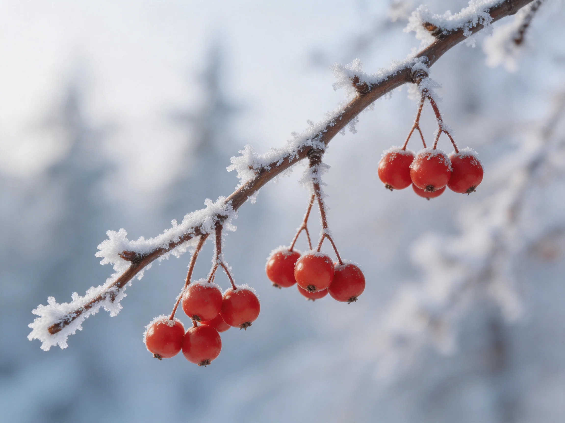 Frosted Branch Bearing Vibrant Red Berry Clusters
