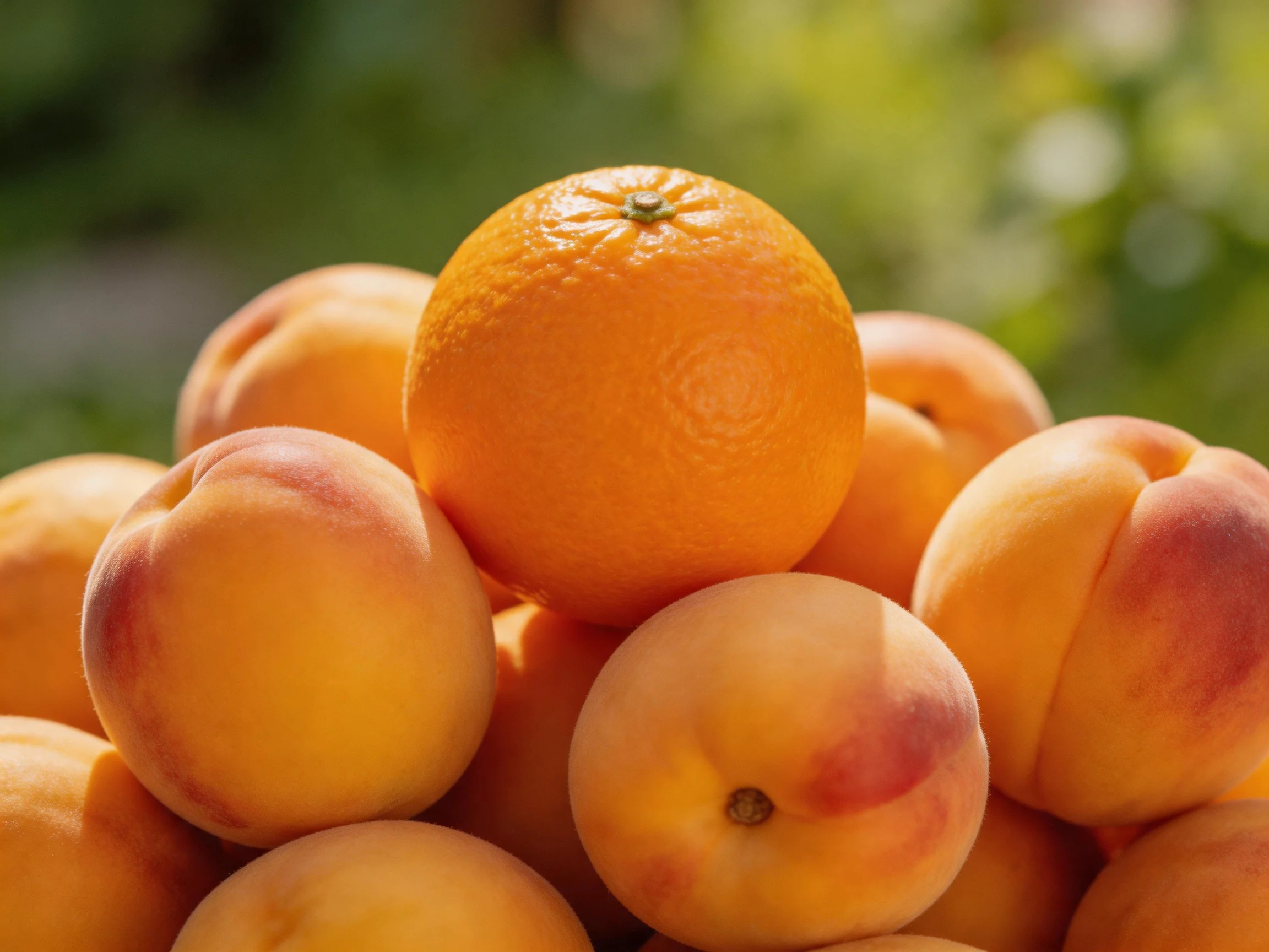 Golden apricots with one bright orange centered
