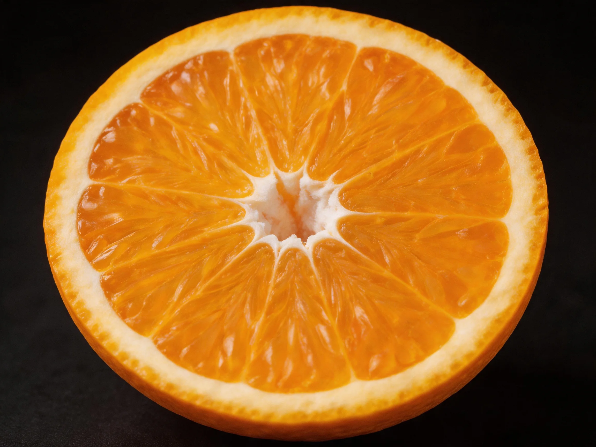 Half an orange citrus fruit with vibrant, juicy segments