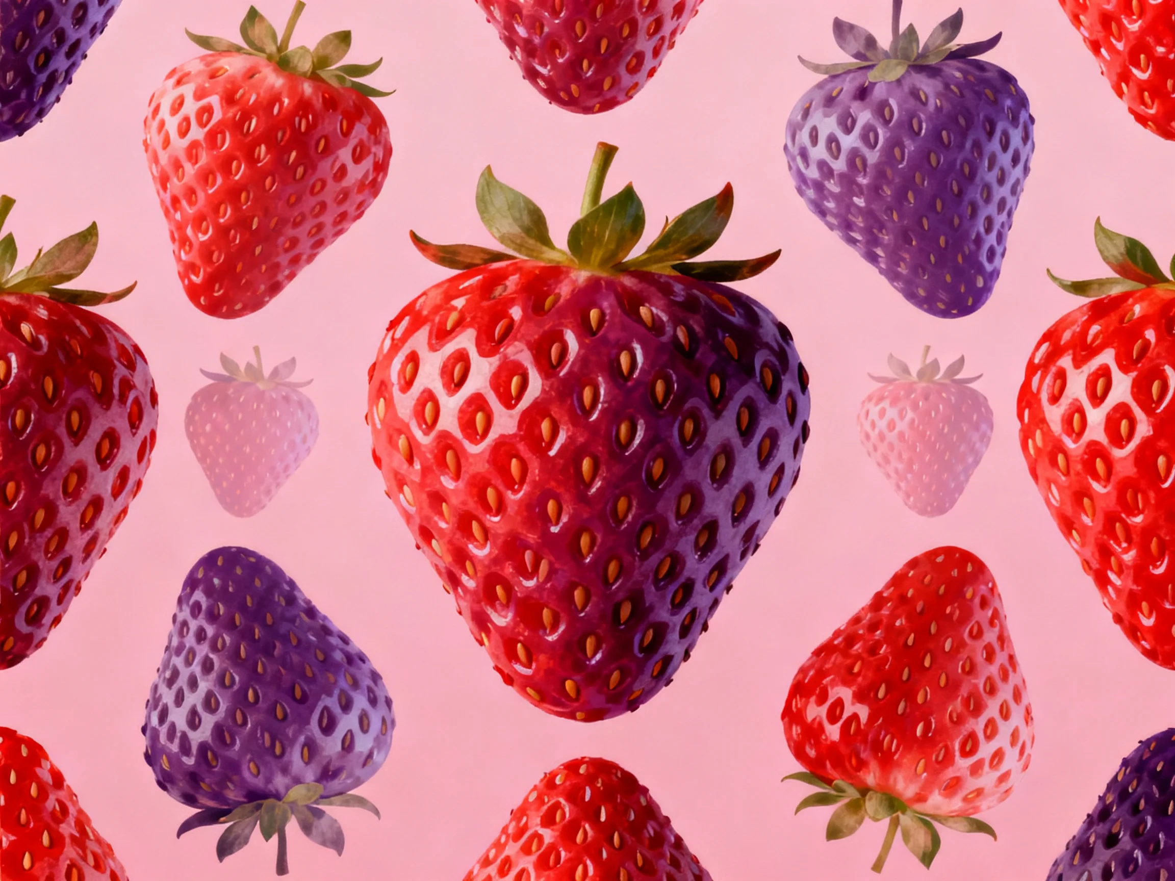 Strawberry pattern with red, purple, and pink varieties