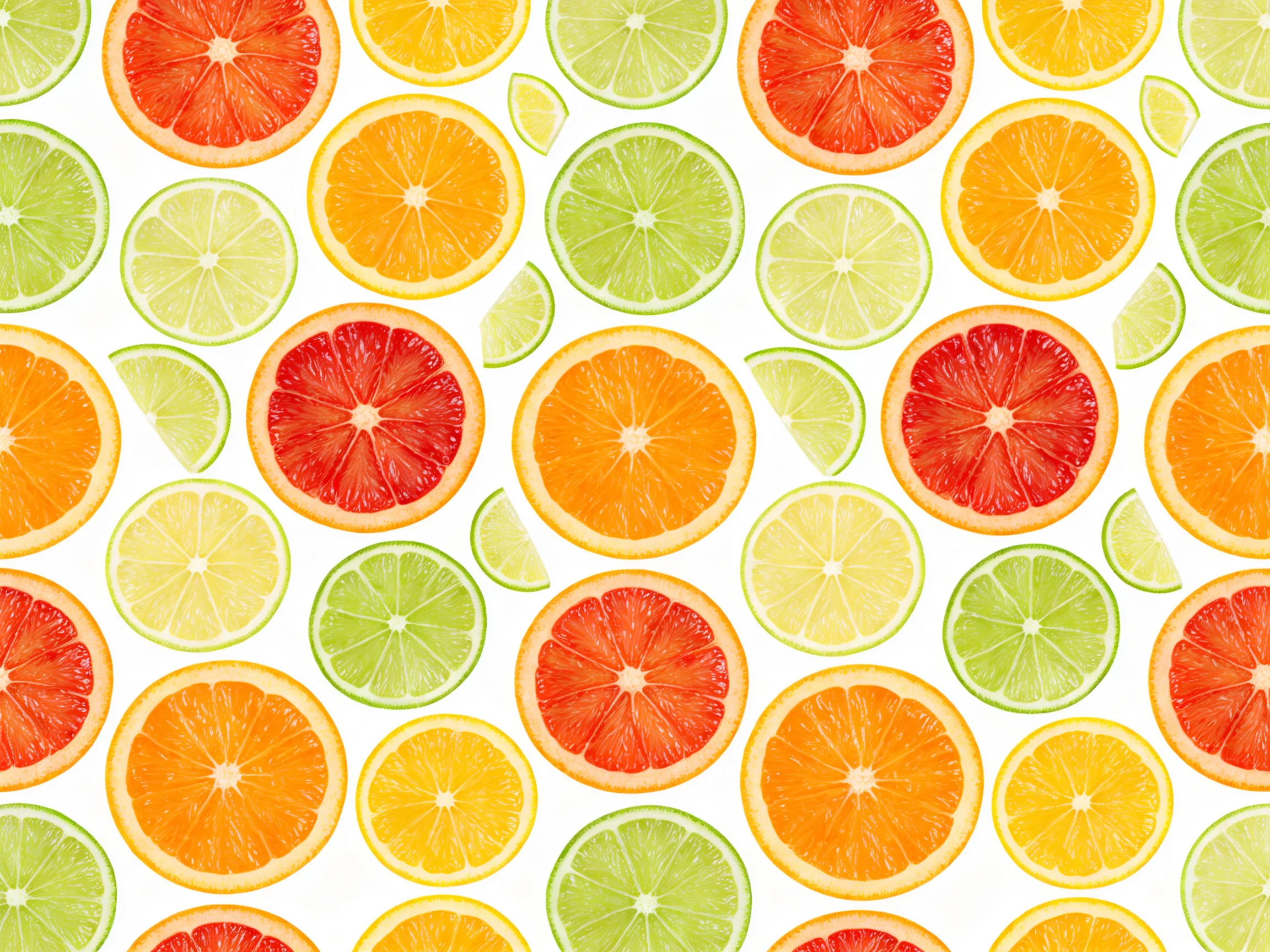 Vibrant citrus slices including grapefruits, oranges, limes, and lemons