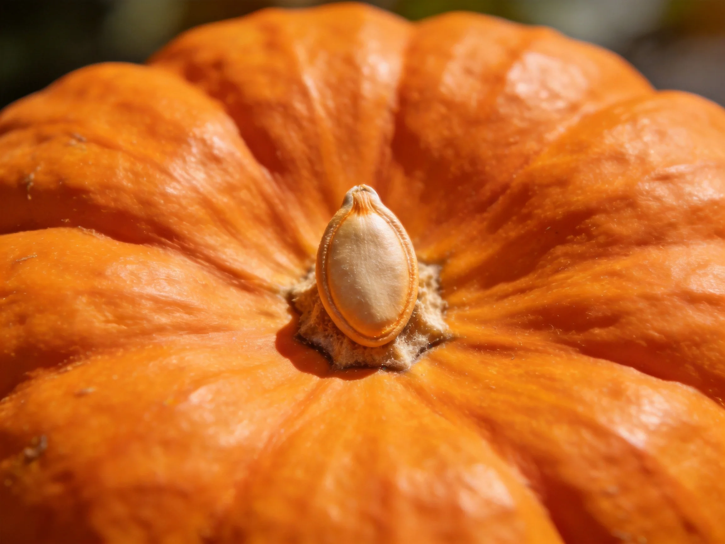 Vibrant orange pumpkin with prominent central seed