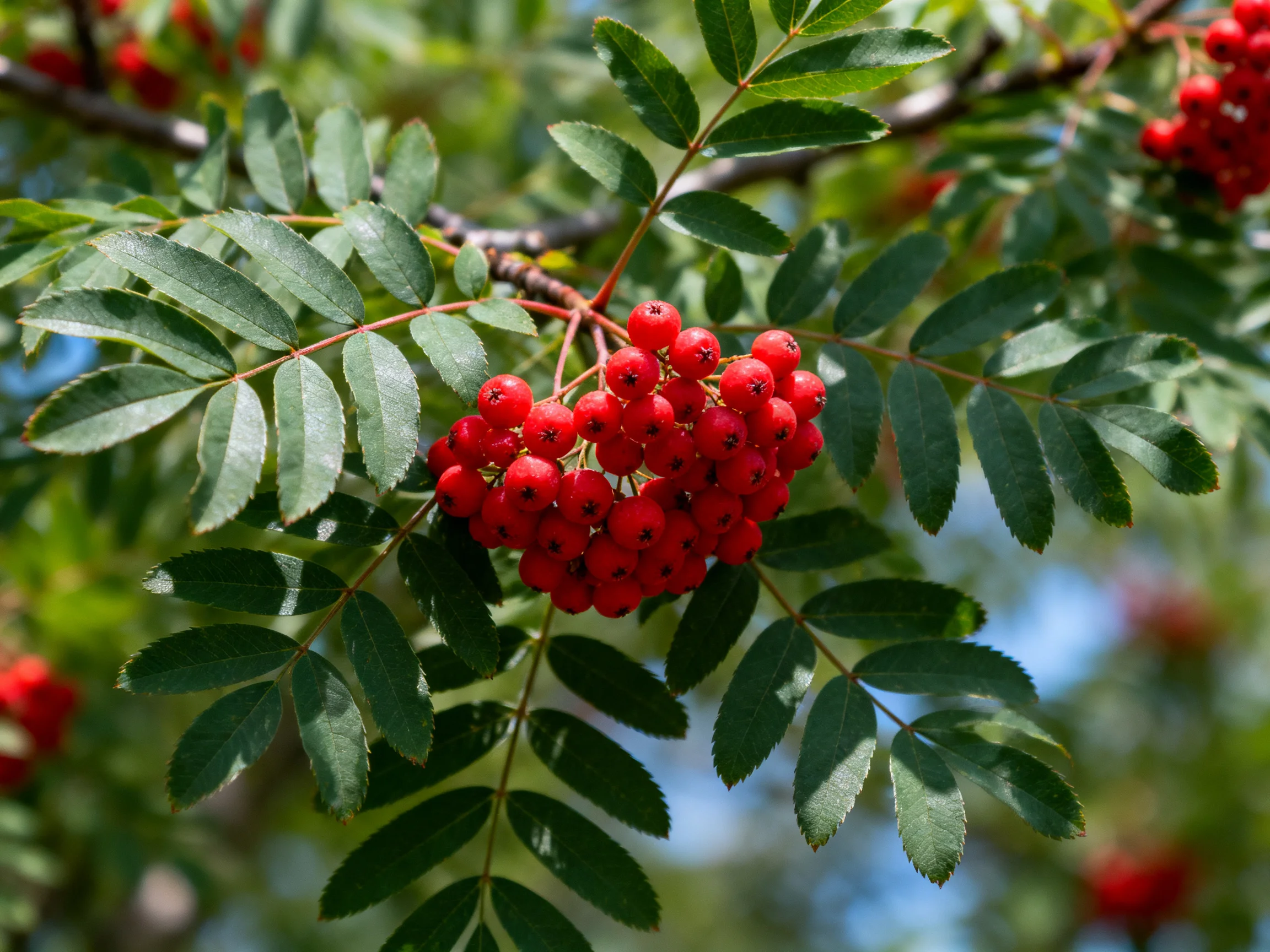 Vibrant red berry clusters amid glossy green foliage