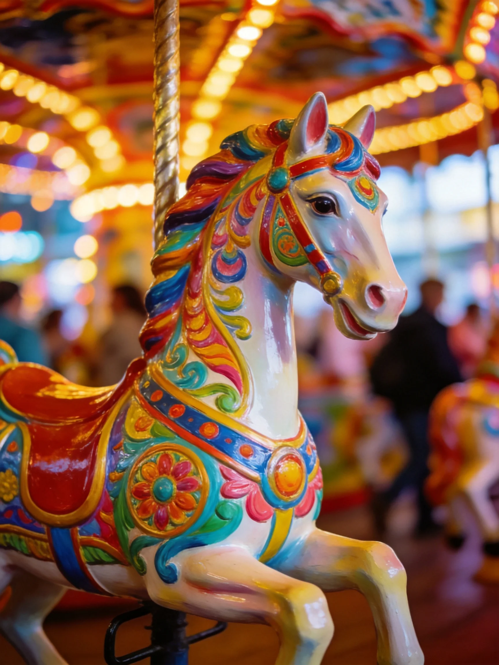 A Colorfully Adorned Carousel Horse with Intricate Paintwork