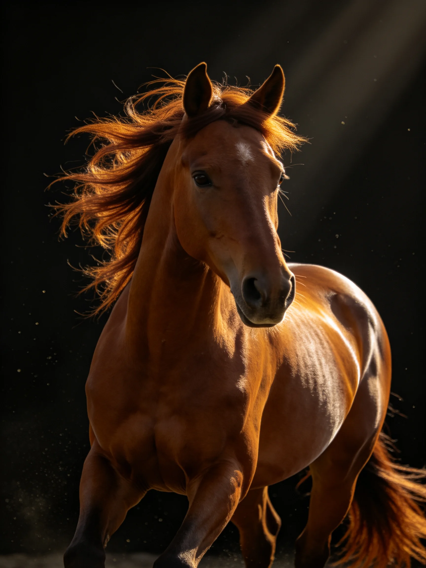 A chestnut horse galloping with flowing mane