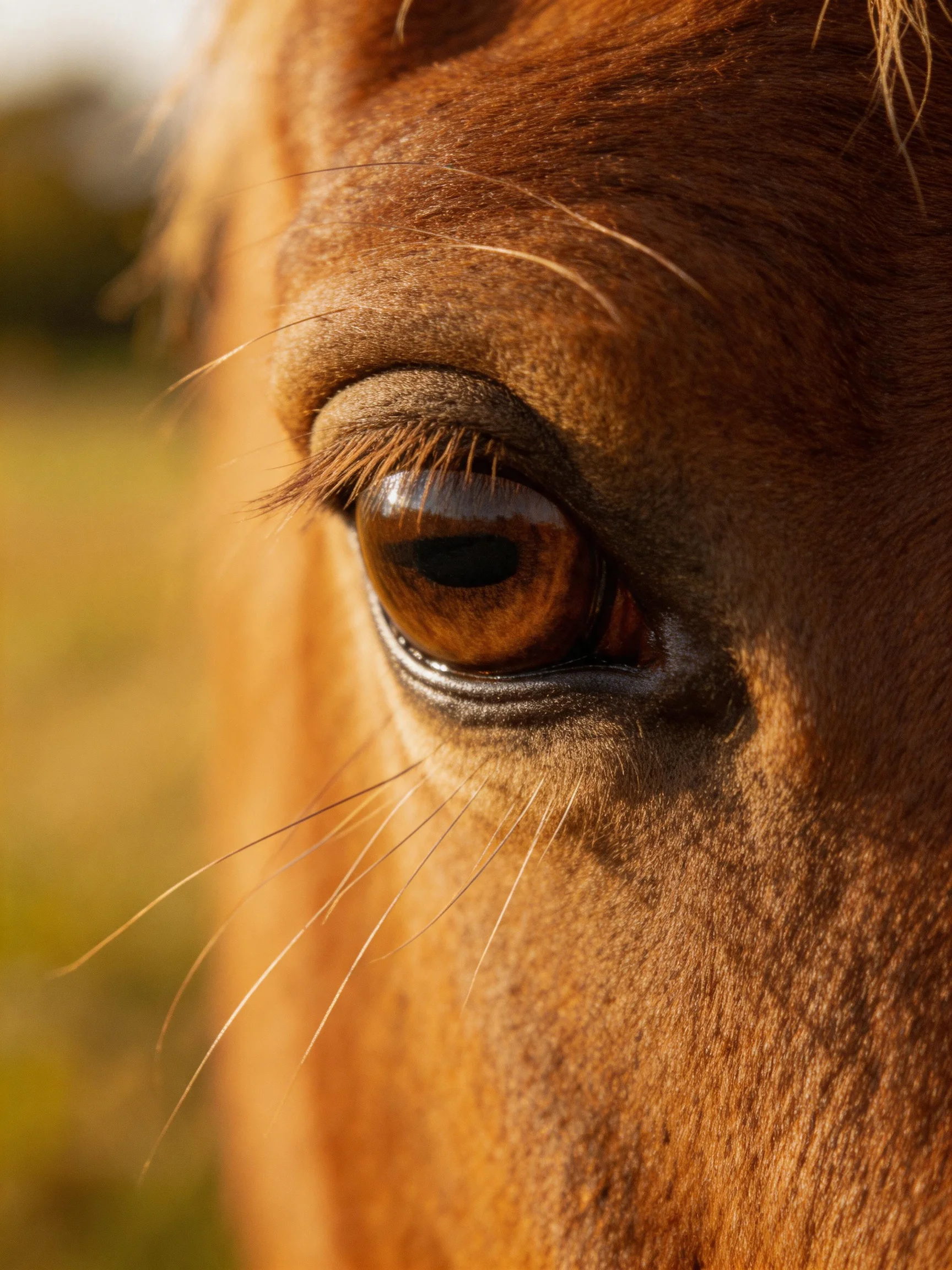 A close - up of a brown horse’s eye with rich textures and colors