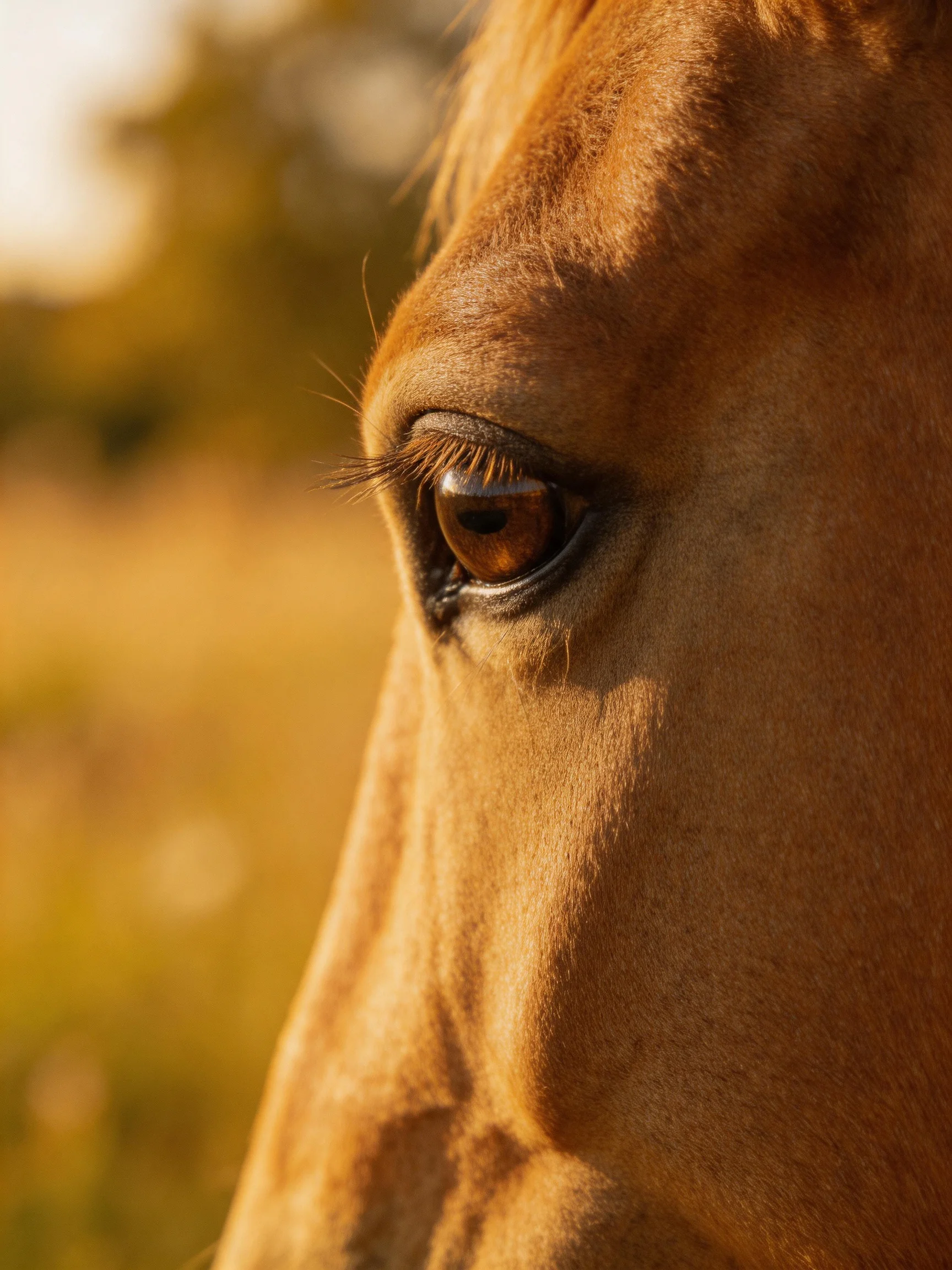 Close - up of a Horse’s Amber Eye and Golden Fur