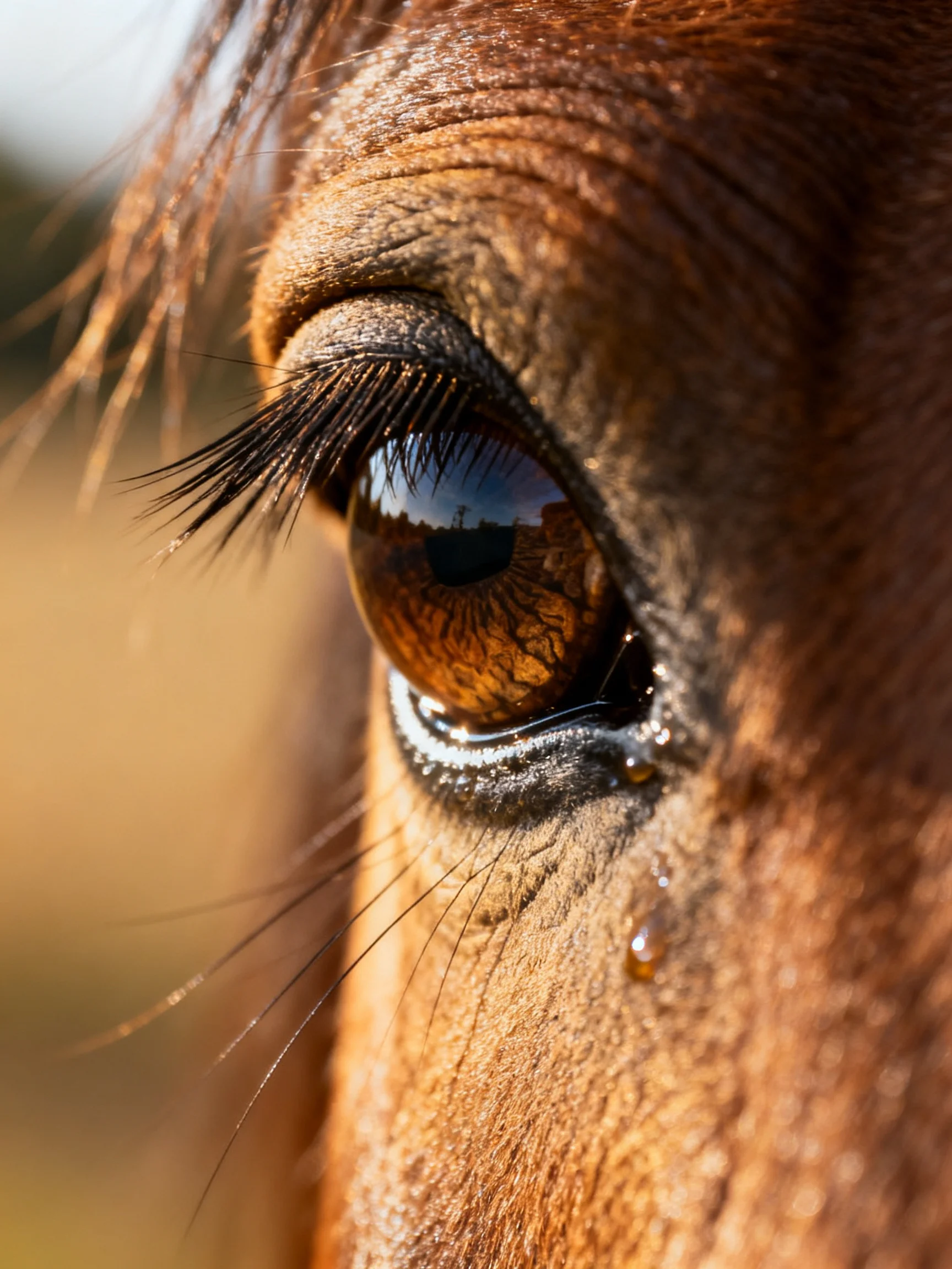 Close - up of a brown horse’s eye with rich textures