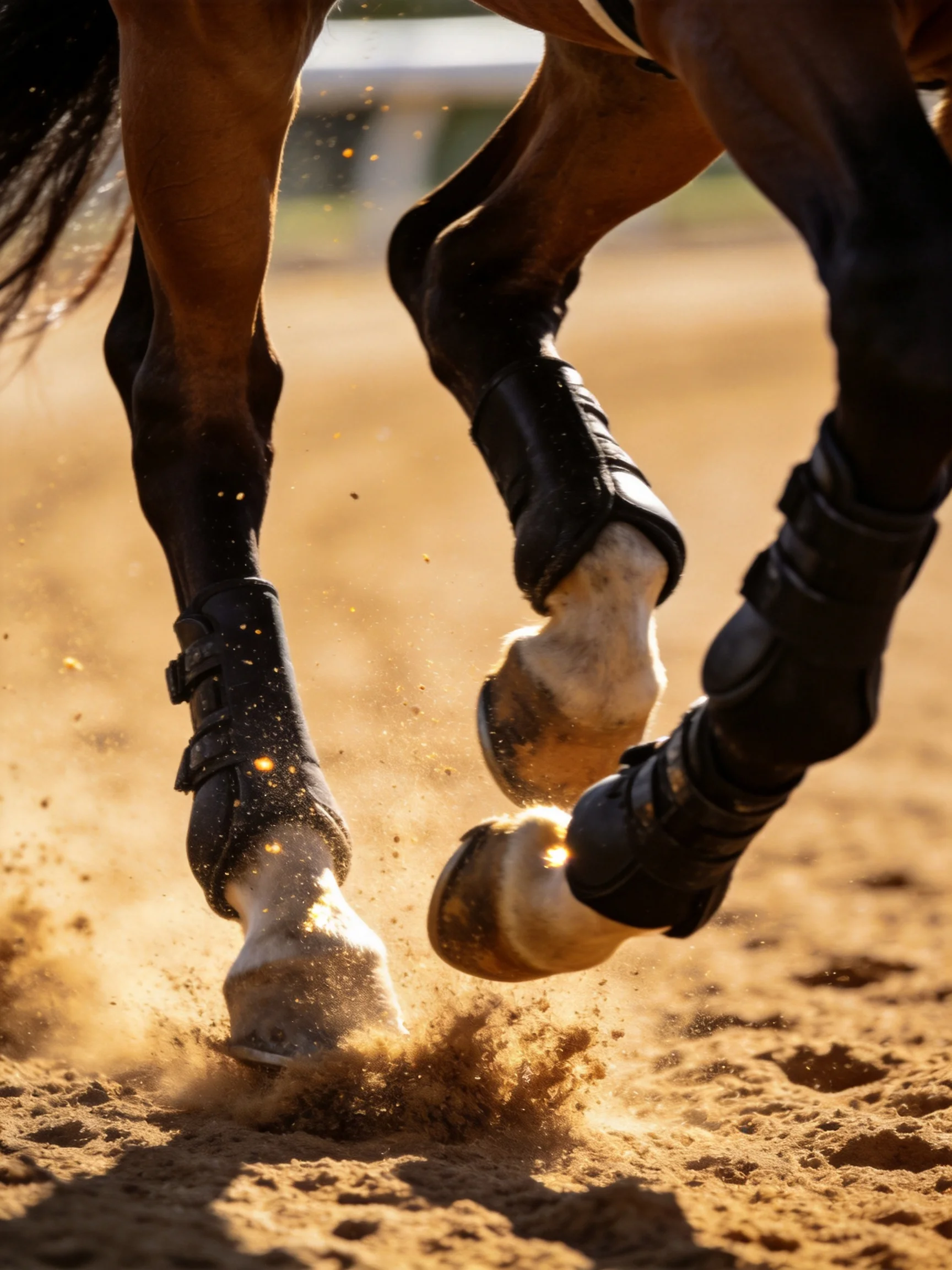 Horse Hooves in Black Boots Galloping Through Sandy Terrain