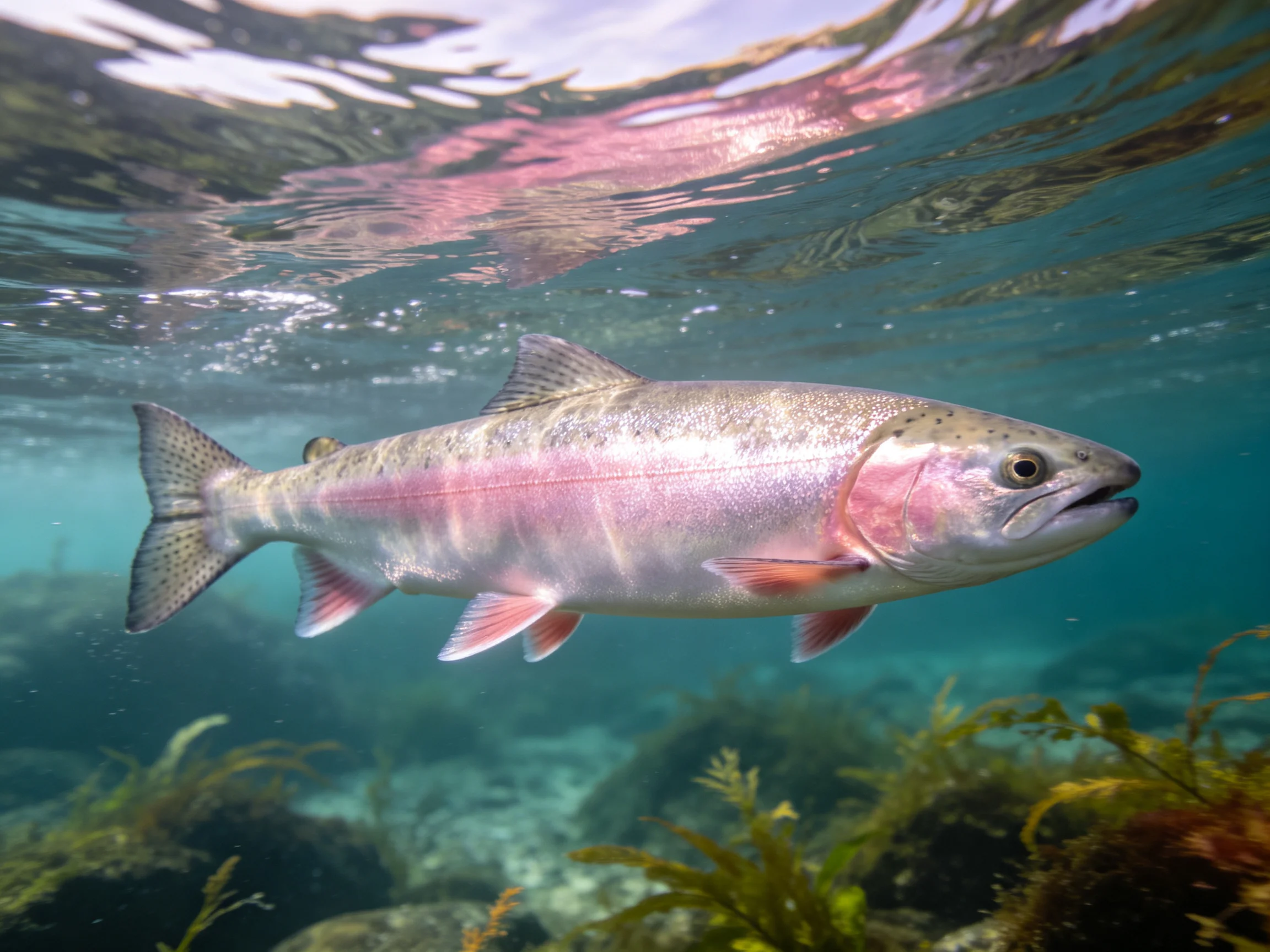 A vibrant salmon swimming in crystal - clear turquoise waters