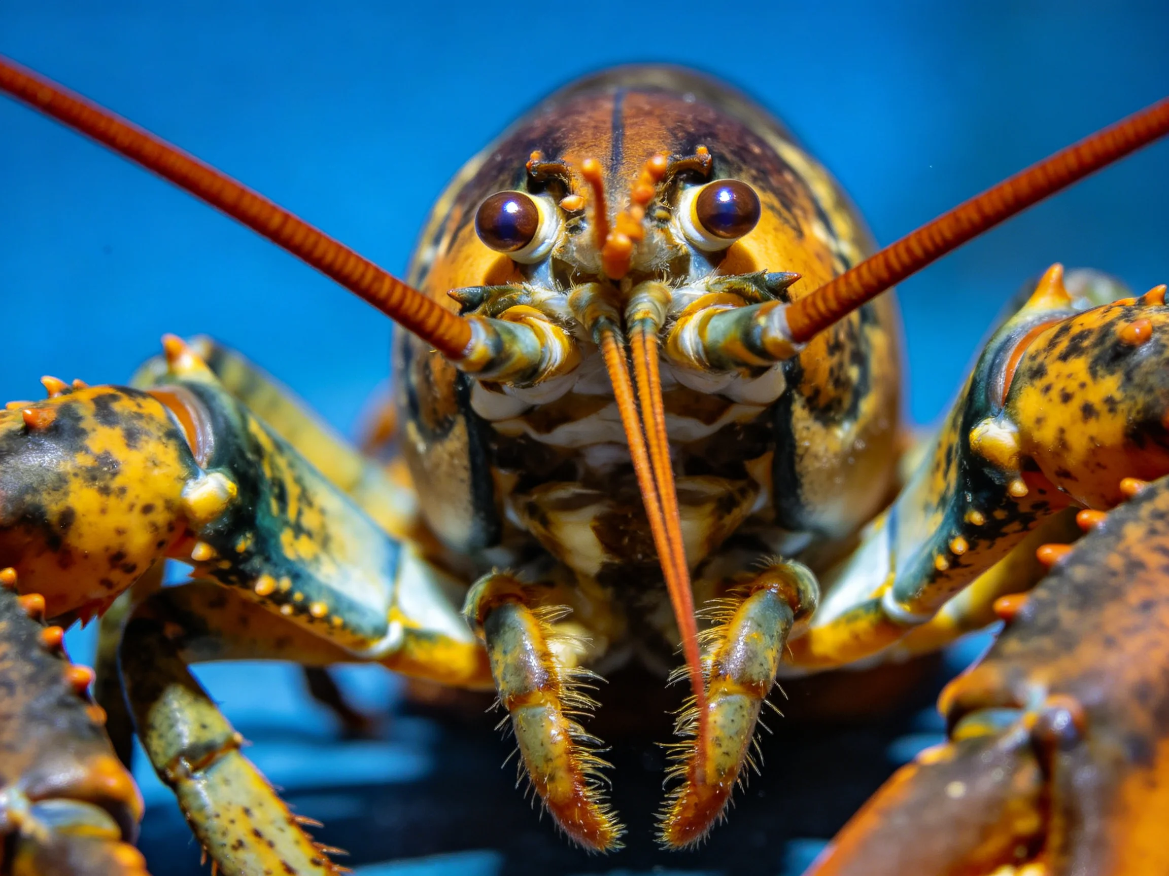 Close - up of a vibrant lobster with distinct features