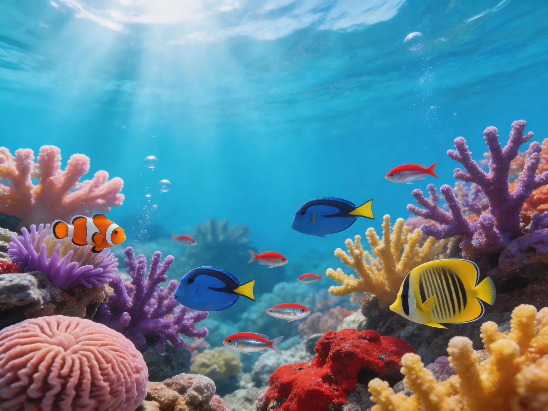 Colorful coral reef with diverse tropical fish
