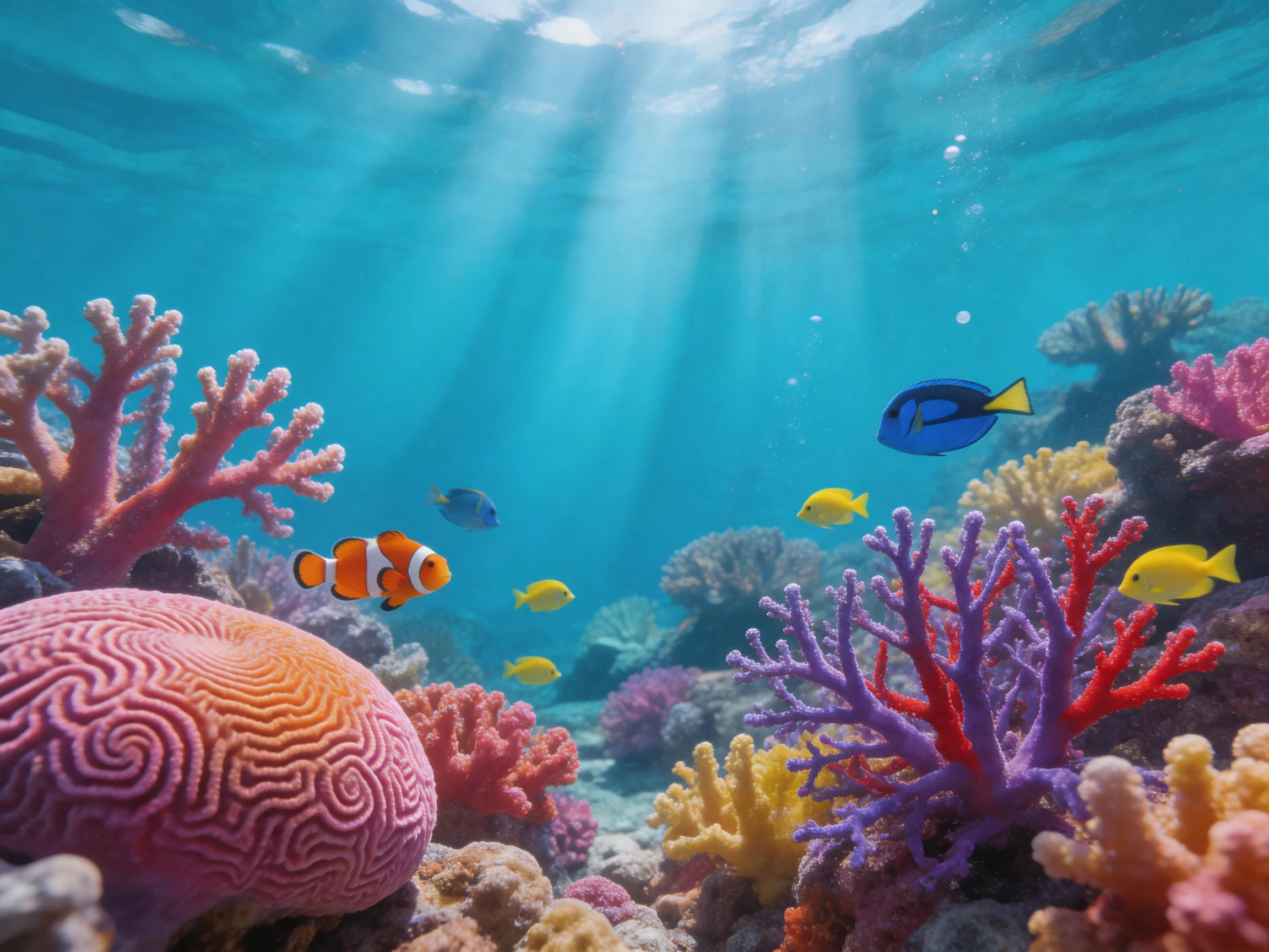 Colorful coral reef with diverse tropical fish species