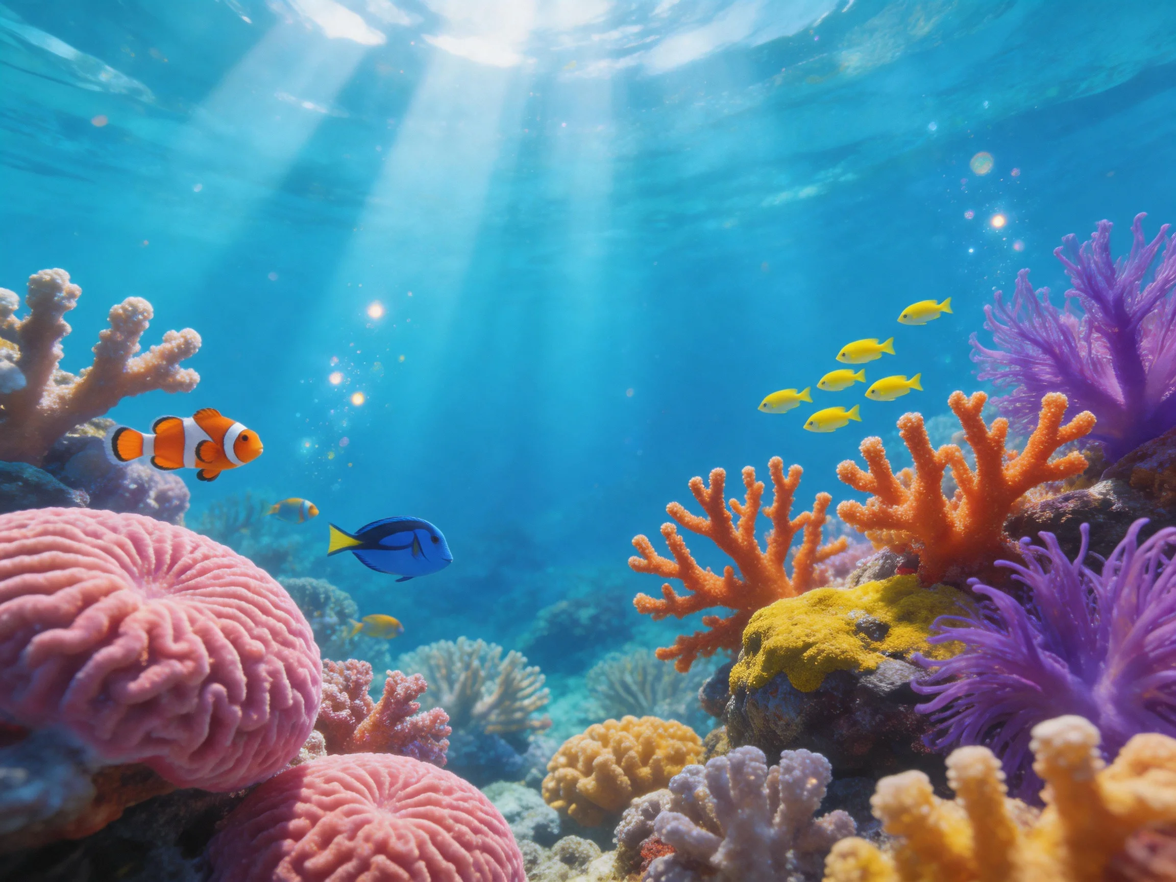 Colorful coral reef with tropical fish and corals