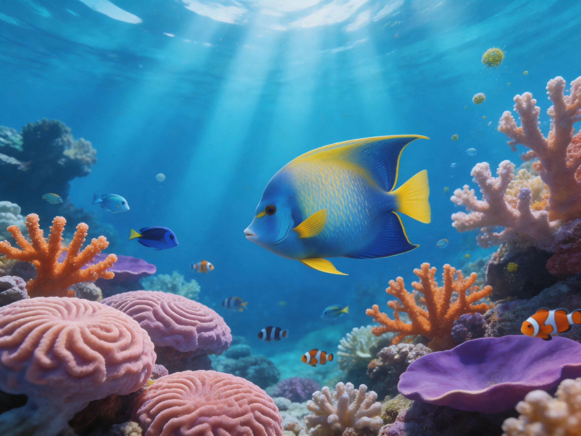 Rich coral reef with diverse tropical fish and colorful corals