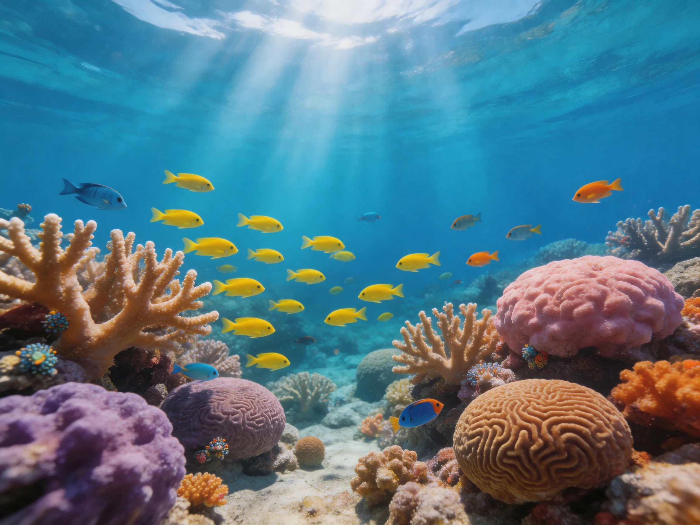 Vibrant coral reef teeming with colorful tropical fish