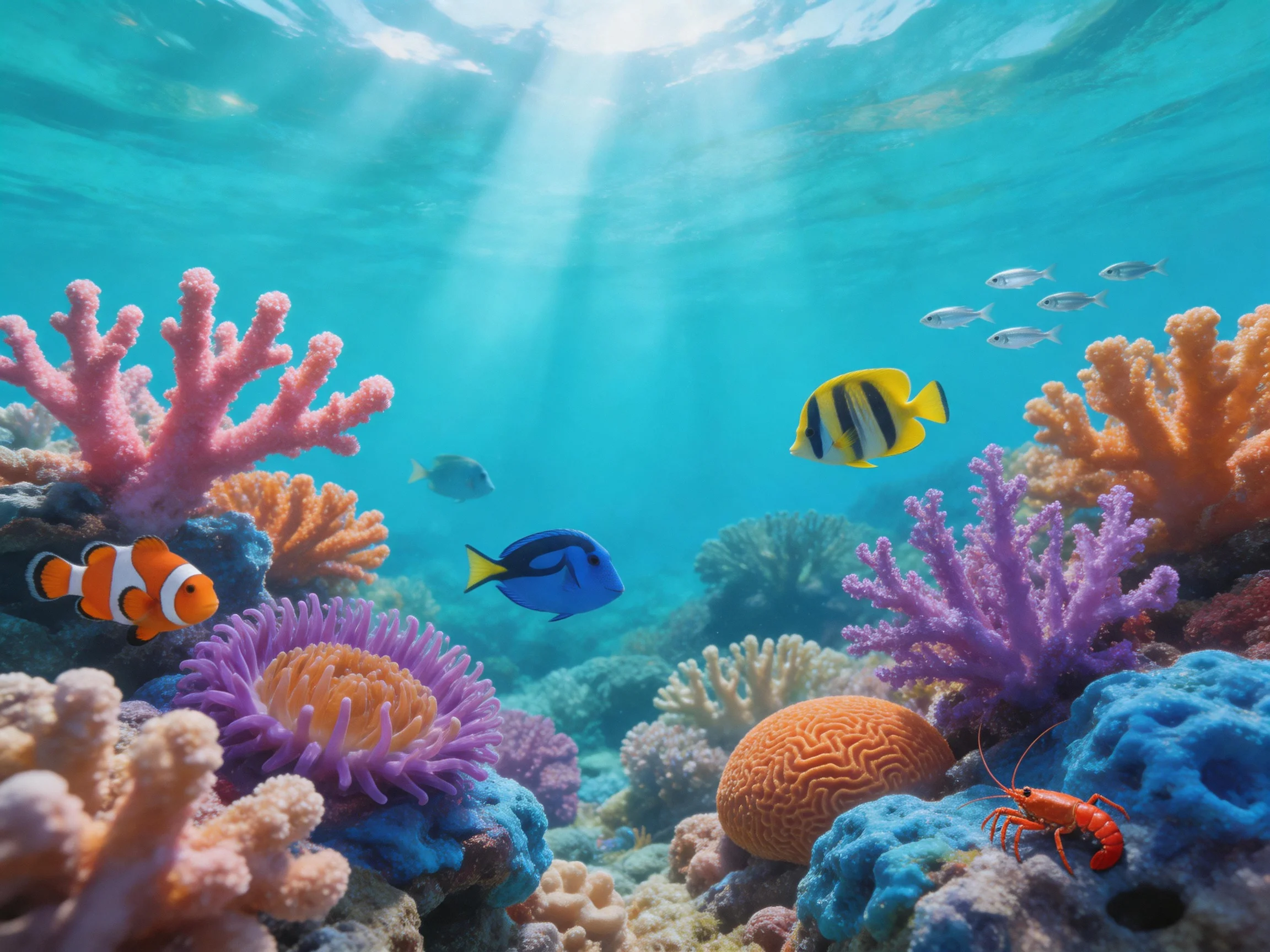 Vibrant coral reef with diverse colorful marine life