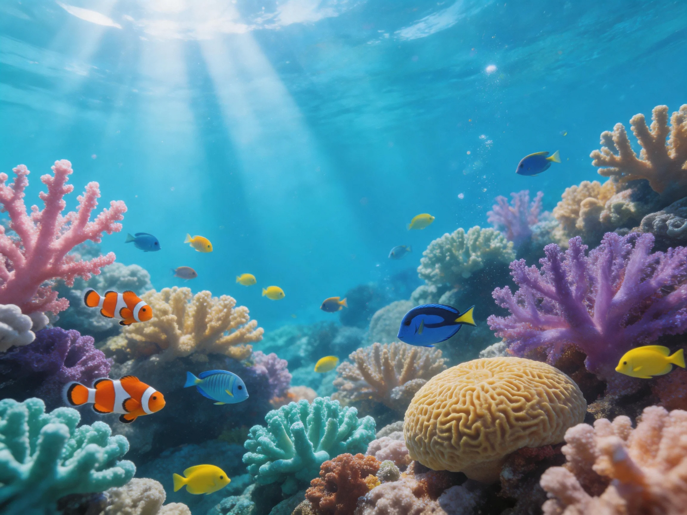 Vibrant coral reef with diverse fish and colorful marine life