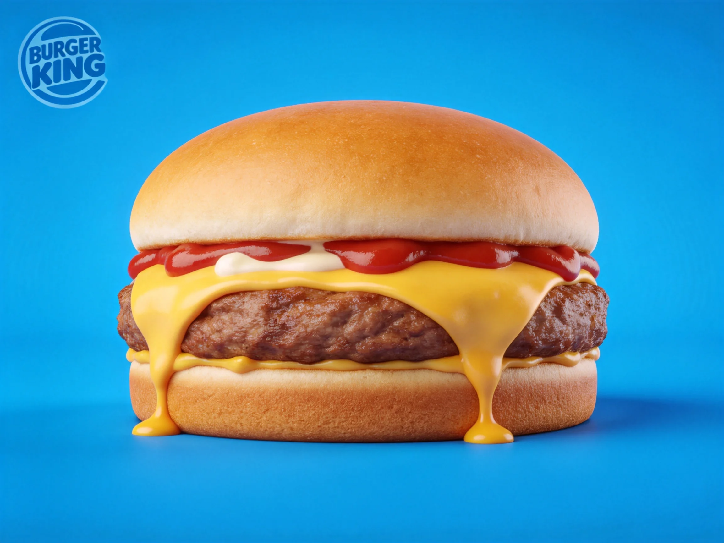 A Burger King hamburger with melting cheese and ketchup, featuring a single beef patty