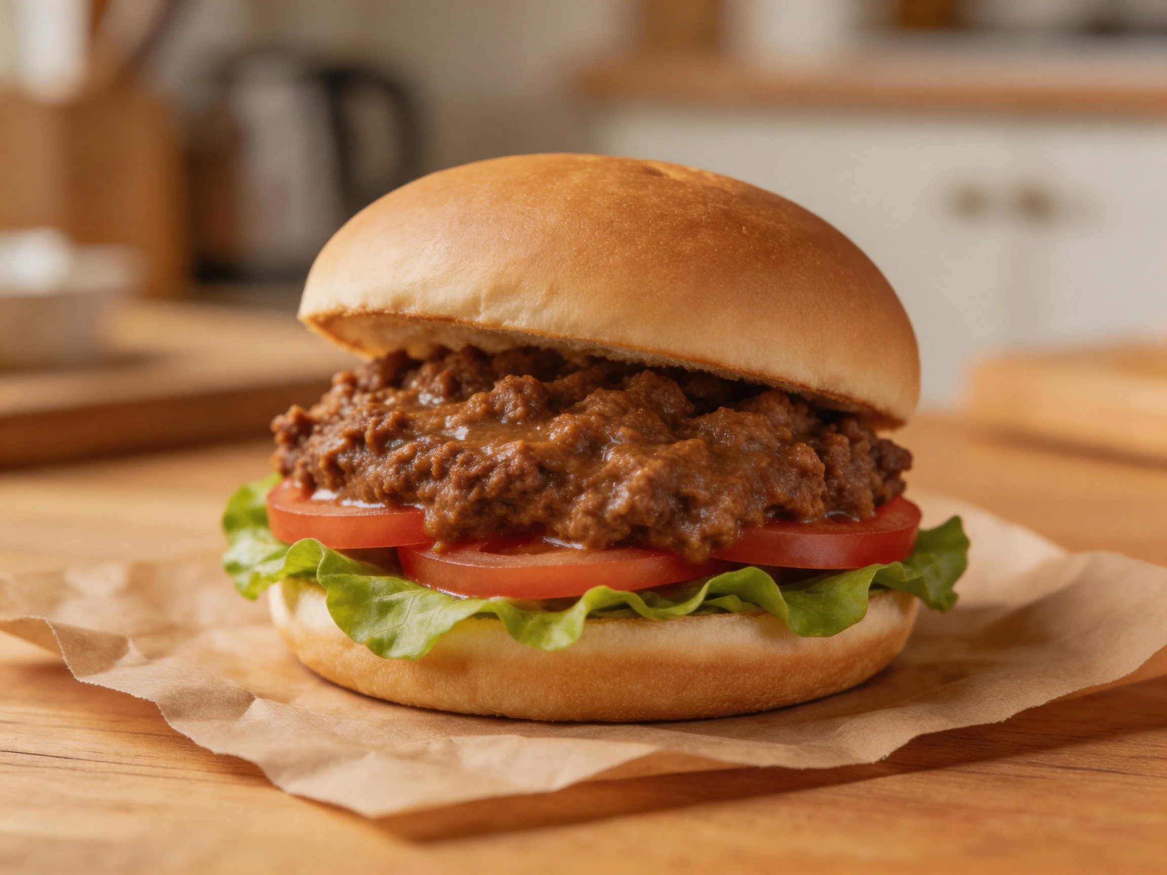 A Hearty Sloppy Joe Sandwich with Fresh Tomatoes and Crisp Lettuce