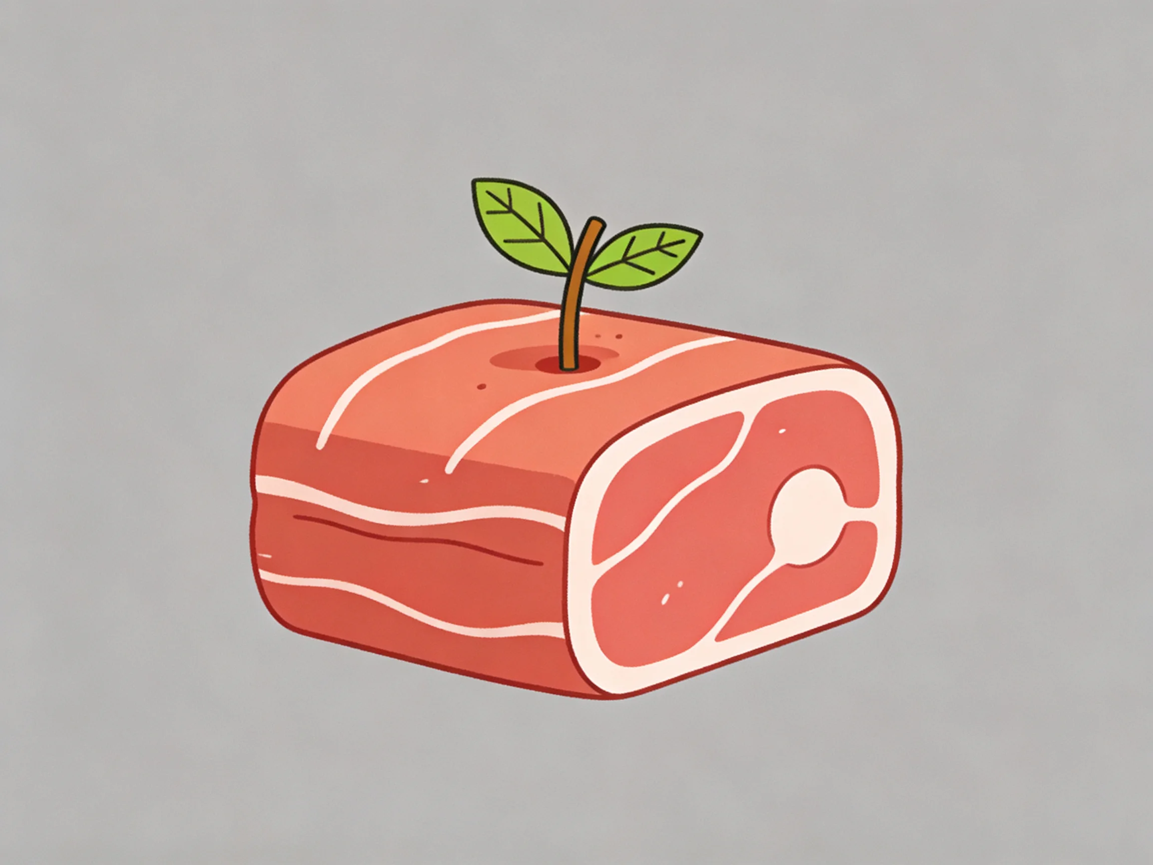 A cartoon meat cut with a leafy sprout on top