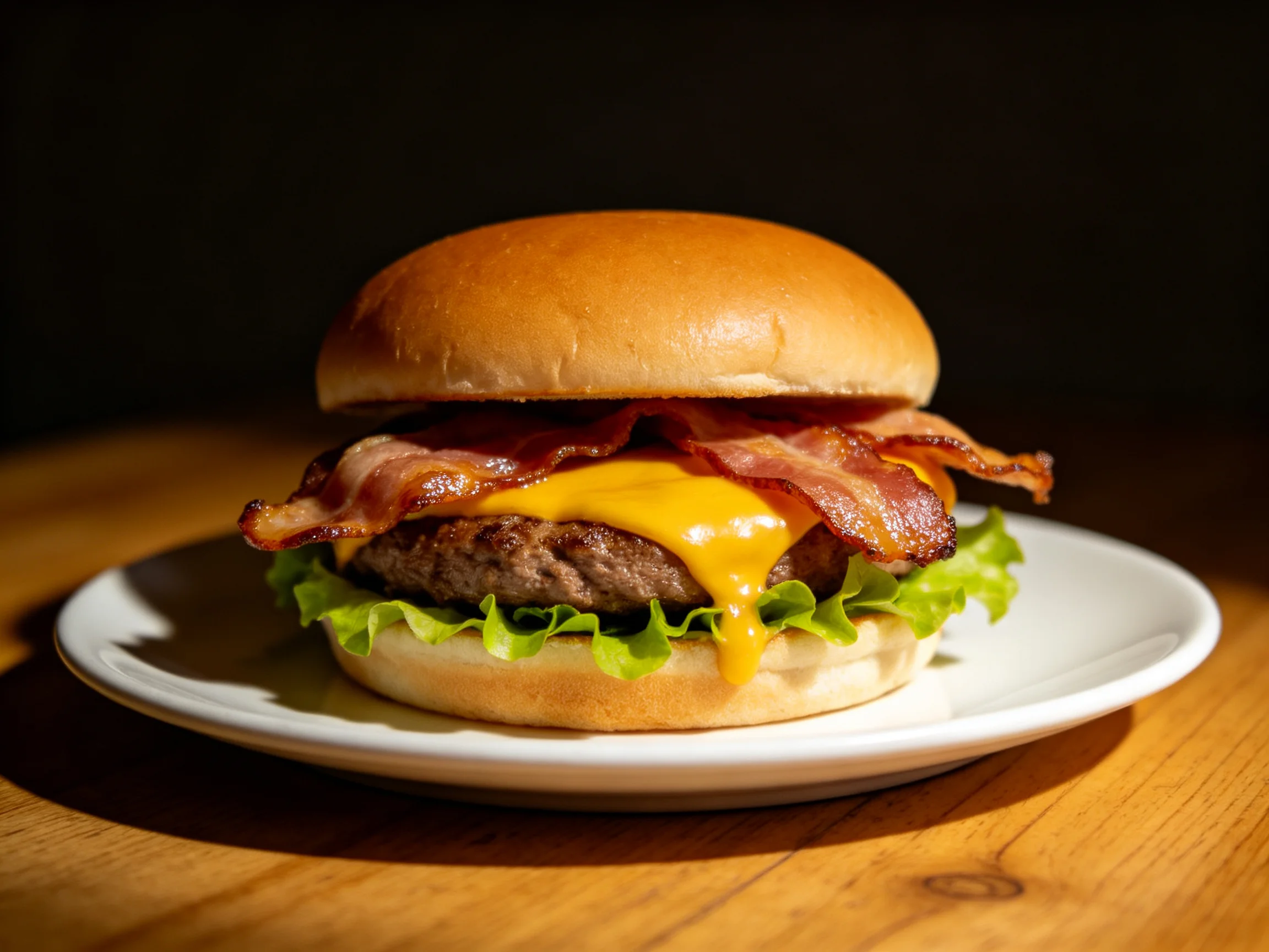 A cheesy bacon burger with crispy bacon and melted cheddar