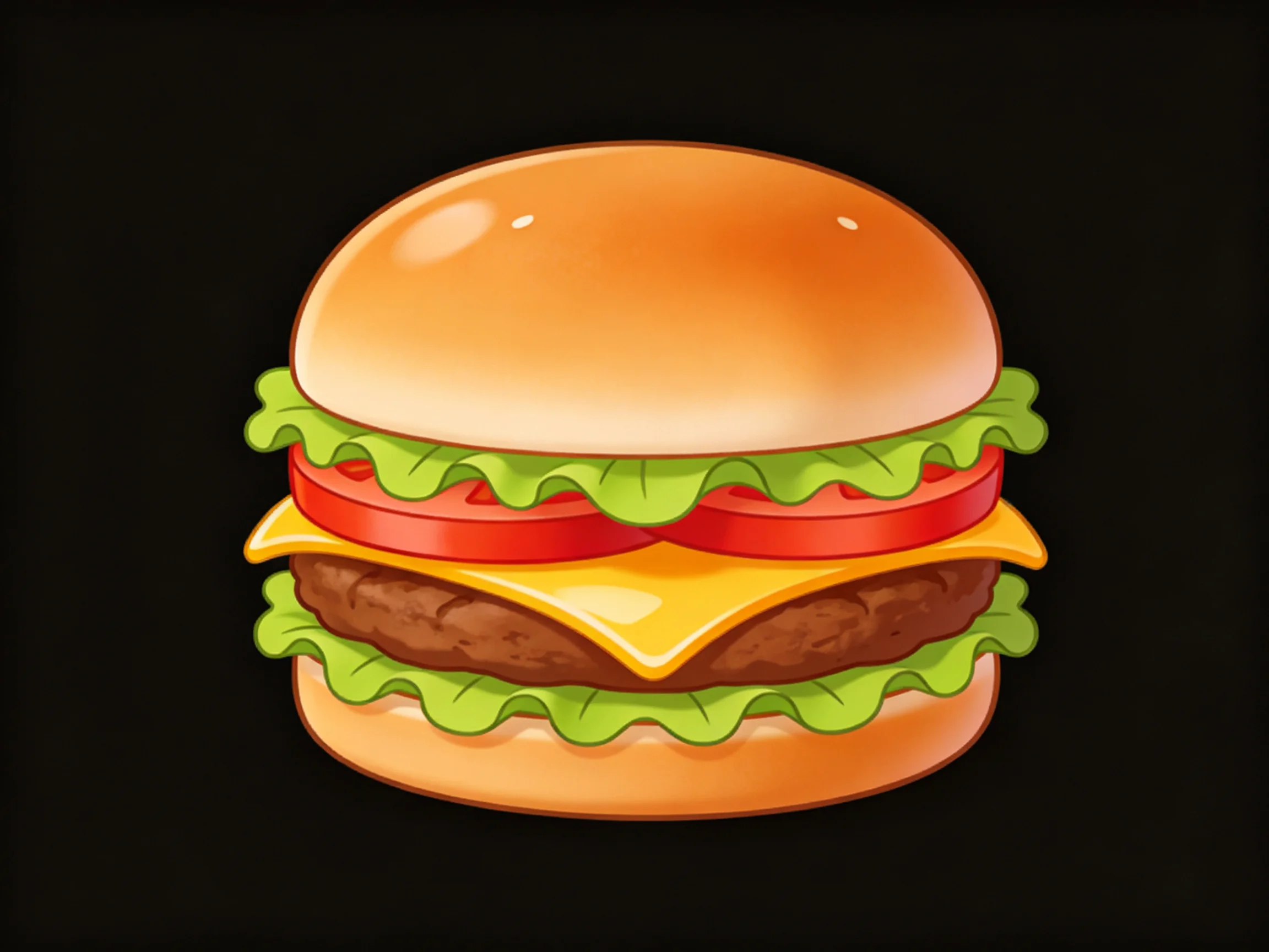 A classic hamburger with layered ingredients and vibrant colors