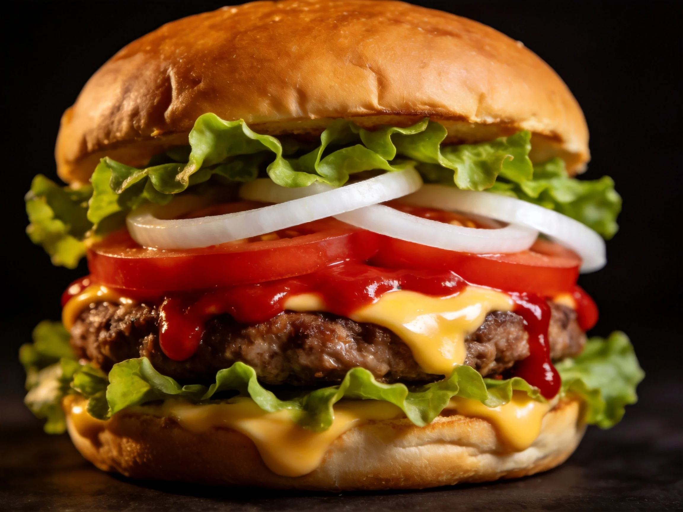 A double-decker burger with fresh veggies and melted cheese
