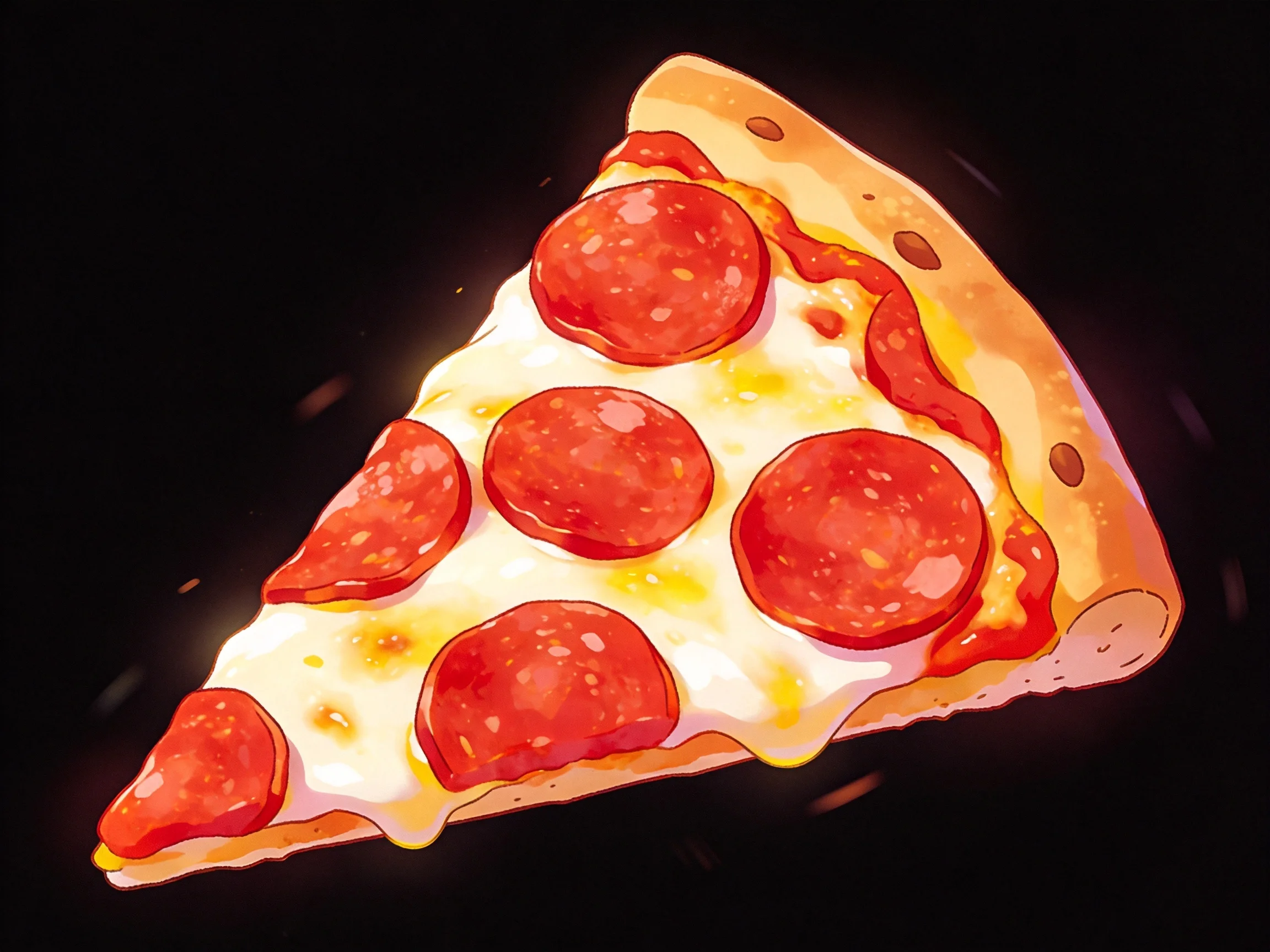 A golden-brown crust slice of pepperoni pizza with melted cheese