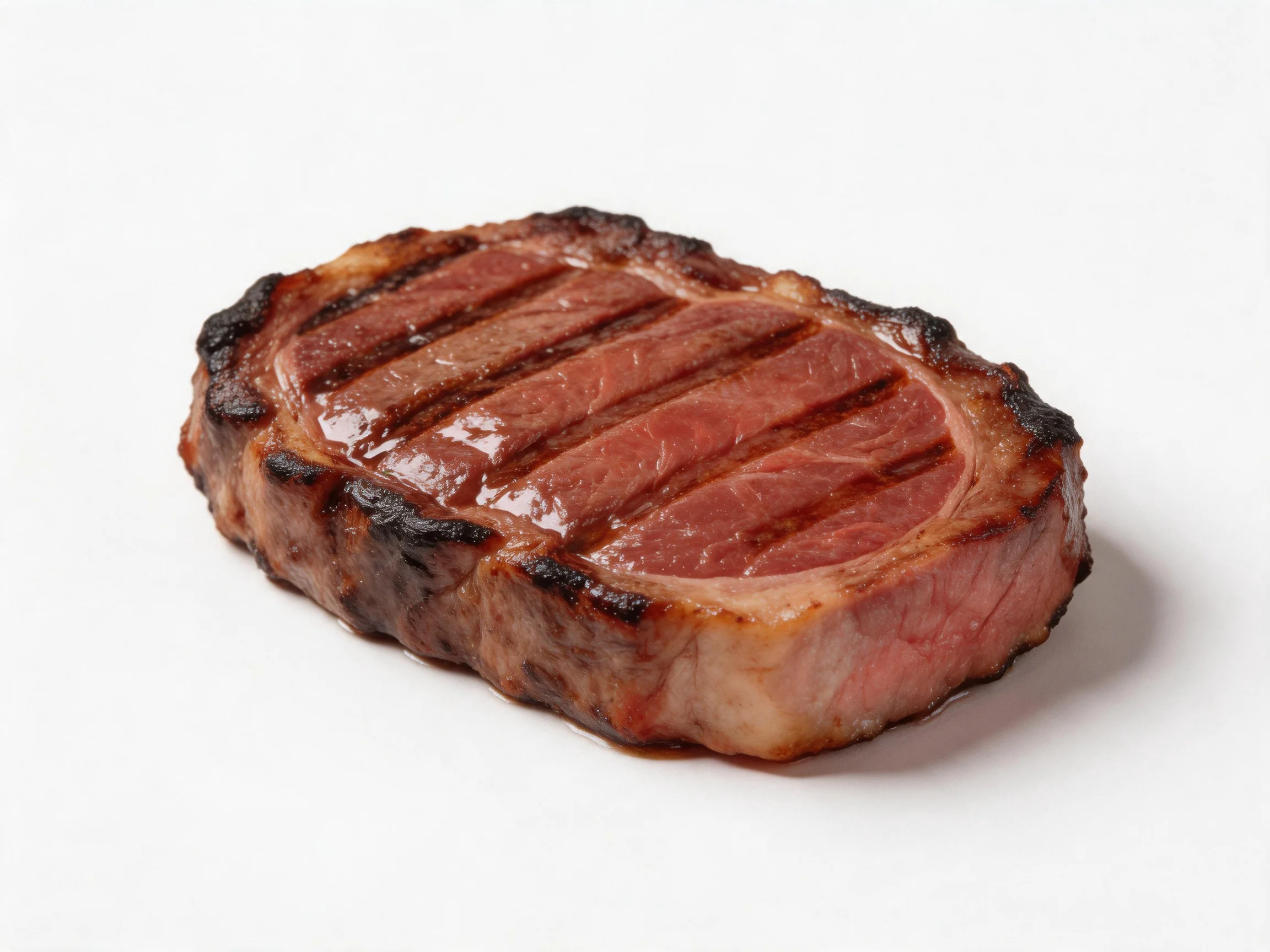 A juicy grilled steak with charred edges and pink interior