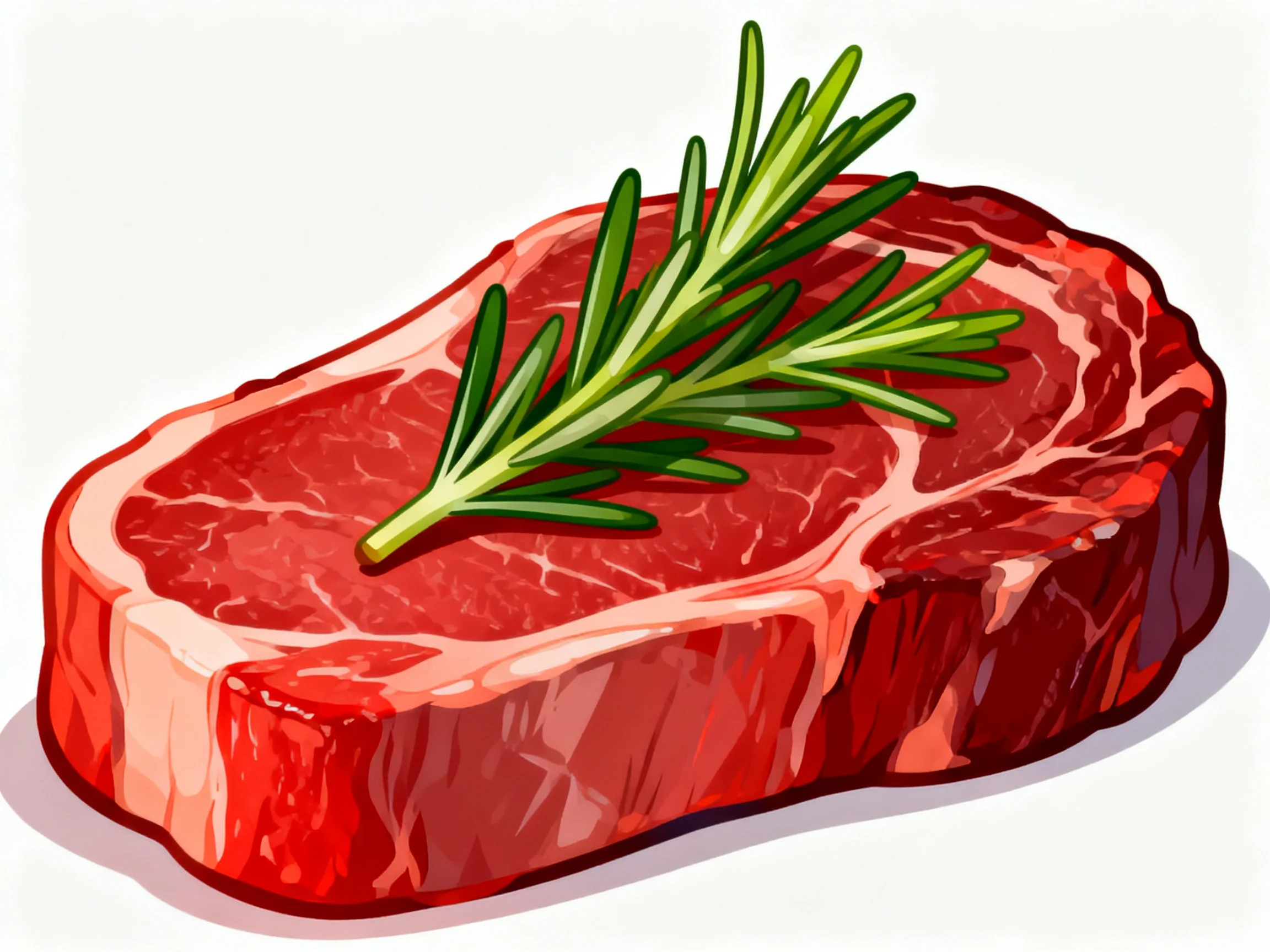 A juicy red steak garnished with fresh green rosemary sprigs