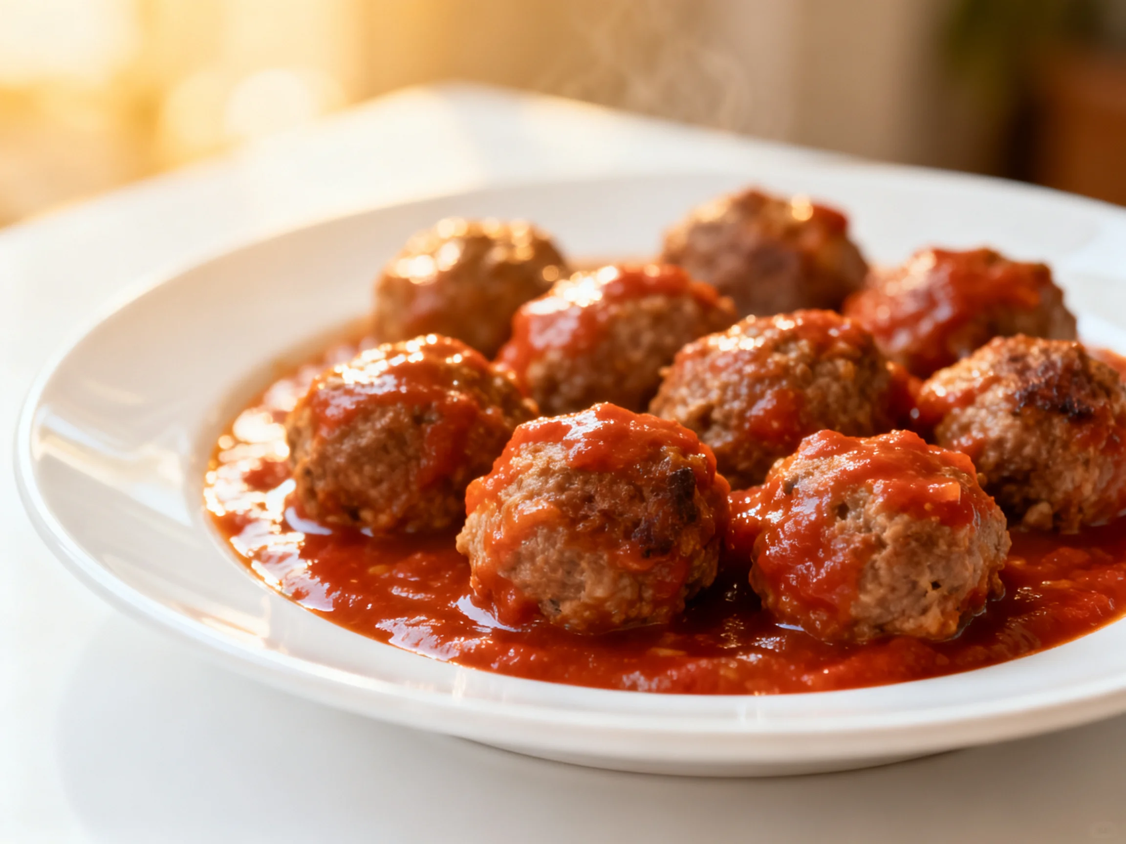 A plate of savory meatballs smothered in rich red tomato sauce