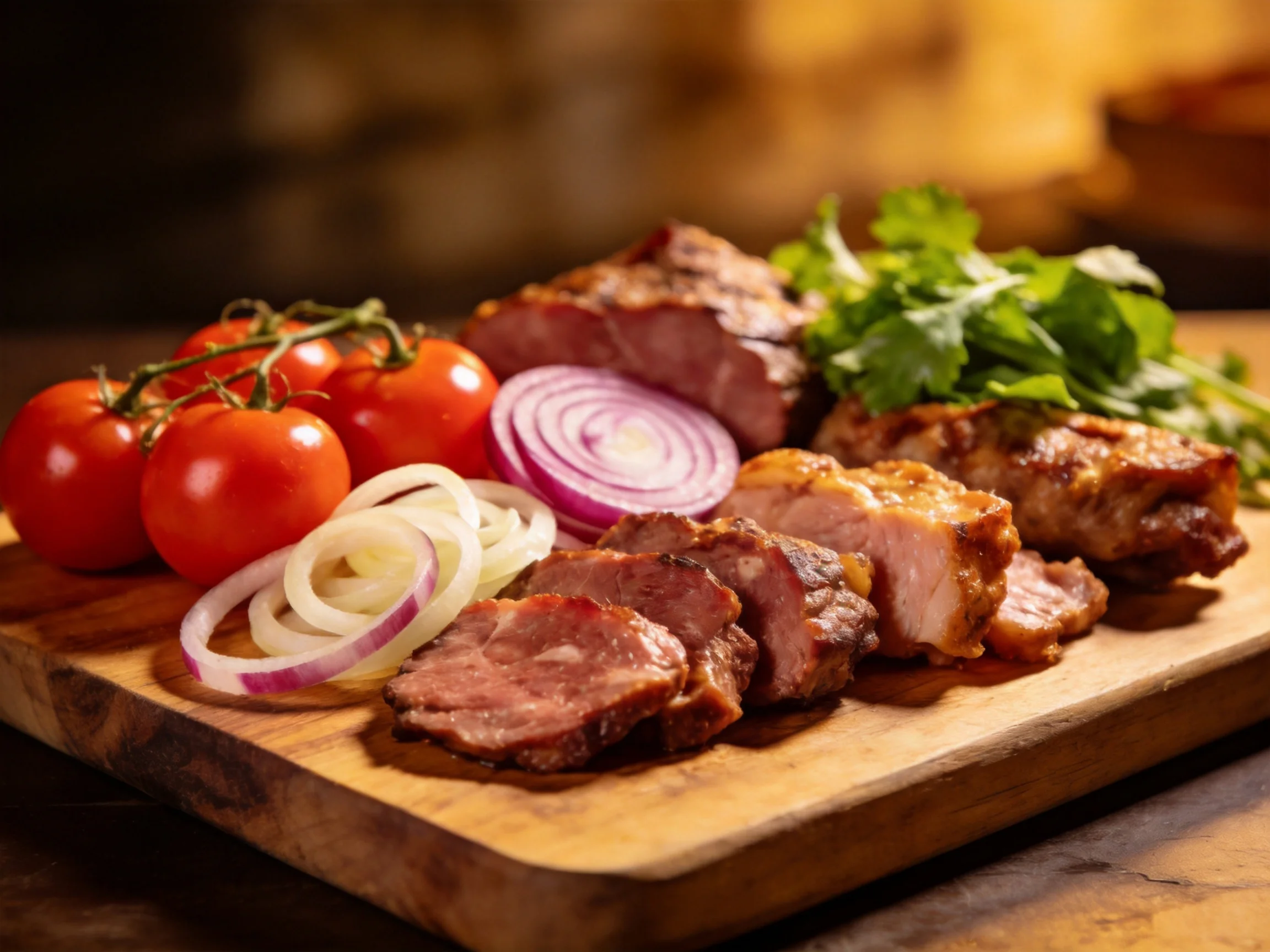 A savory assortment of roasted meats with fresh vegetables