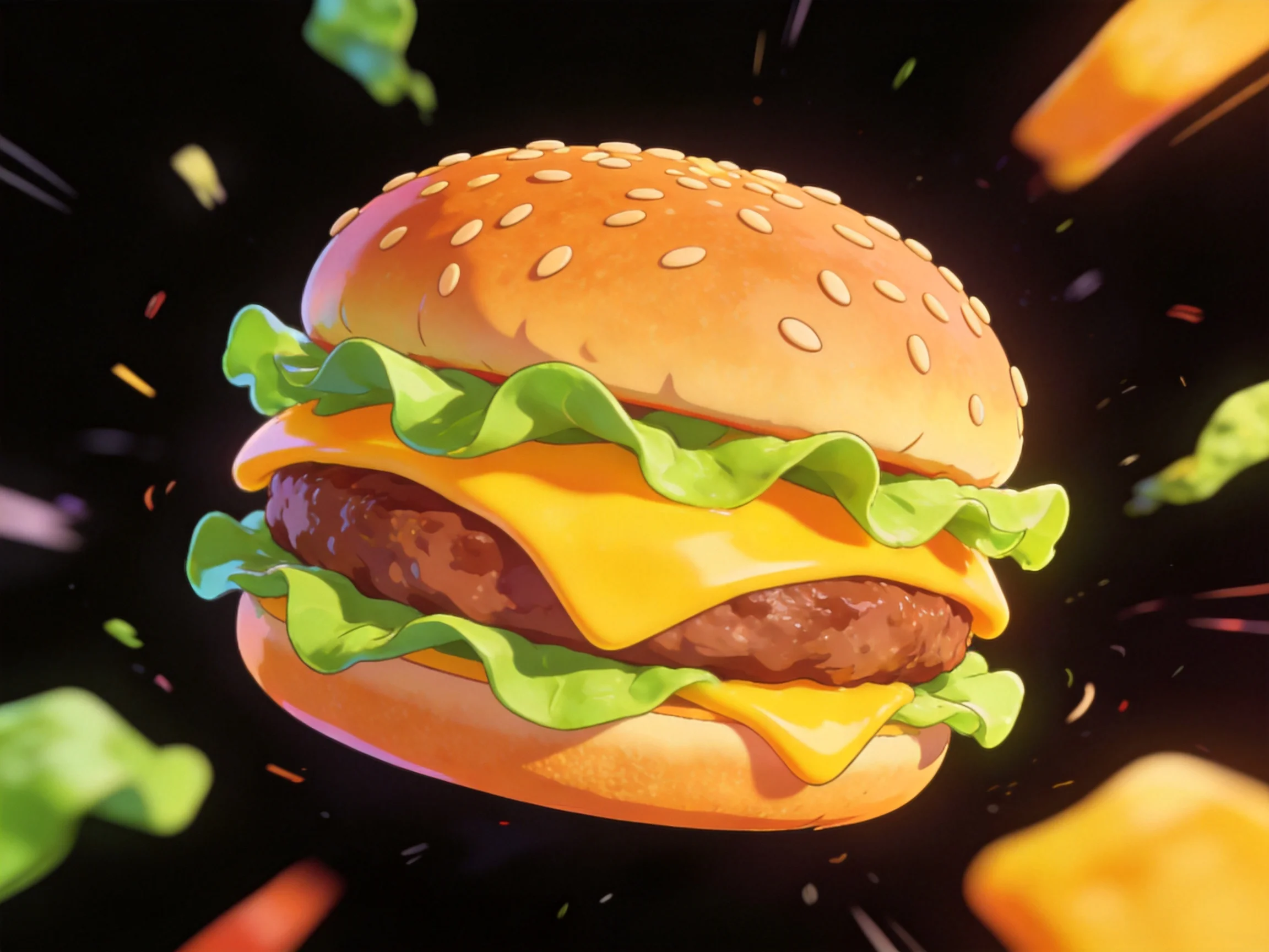 A sesame-seed bun topped double cheeseburger with fresh lettuce and beef patties